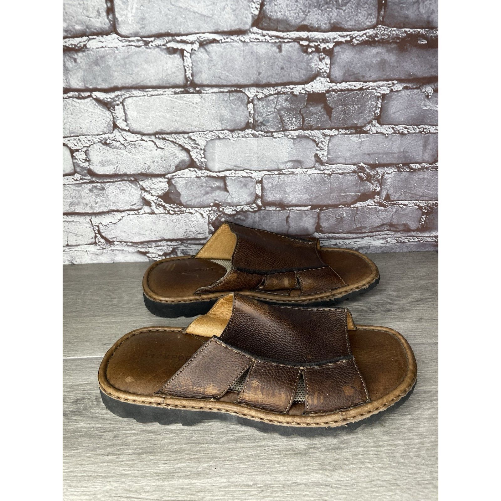 Rockport Rockport Brown Leather Cushion Open Toe Casual Slides Sandal Size US 11 / EU 44 - 3 Thumbnail