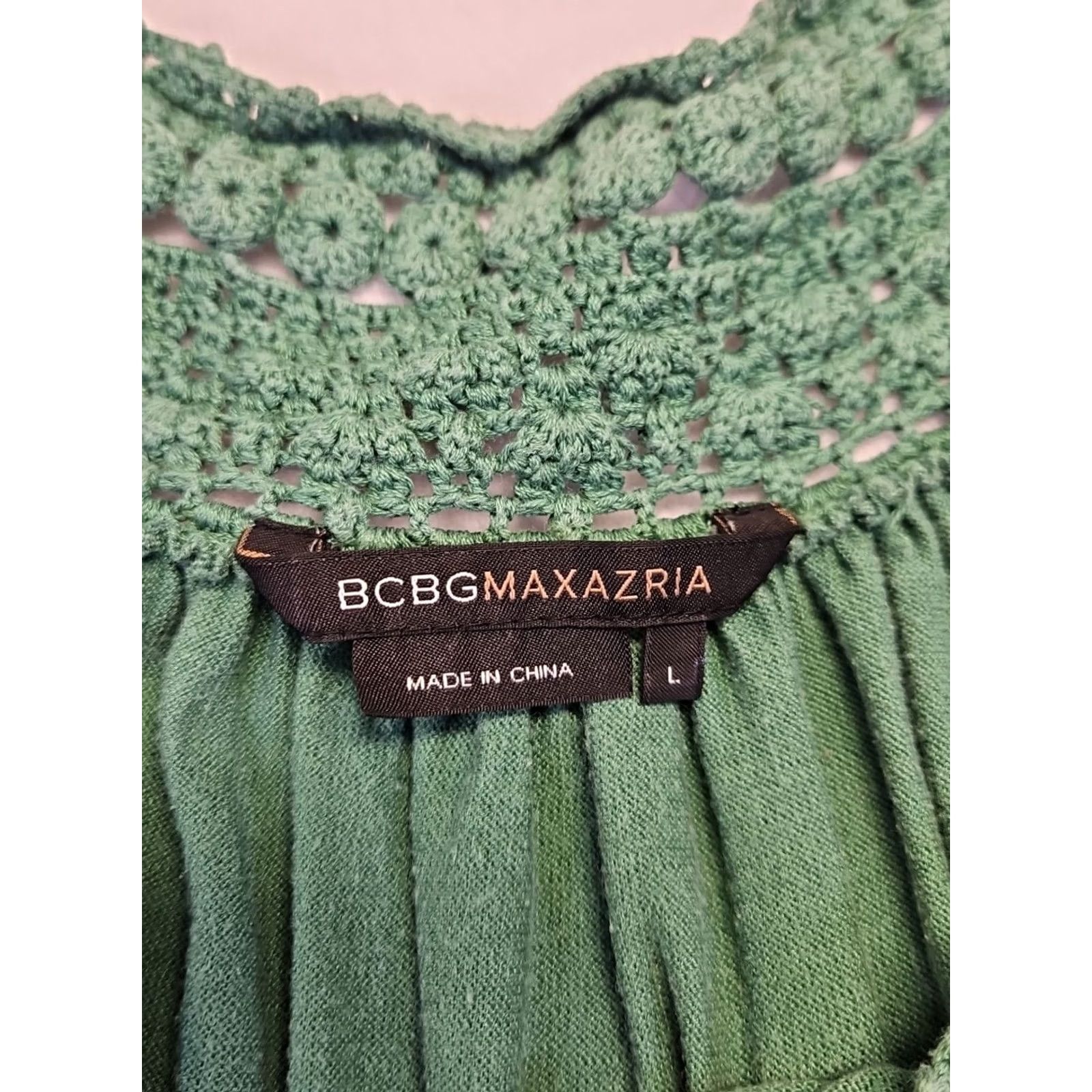 Bcbgmaxazria BCBGMAXAZRIA Silk Cotton Crochet Lace Green Blouse Top L Boho Romantic Womens Size L / US 10 / IT 46 - 4 Thumbnail