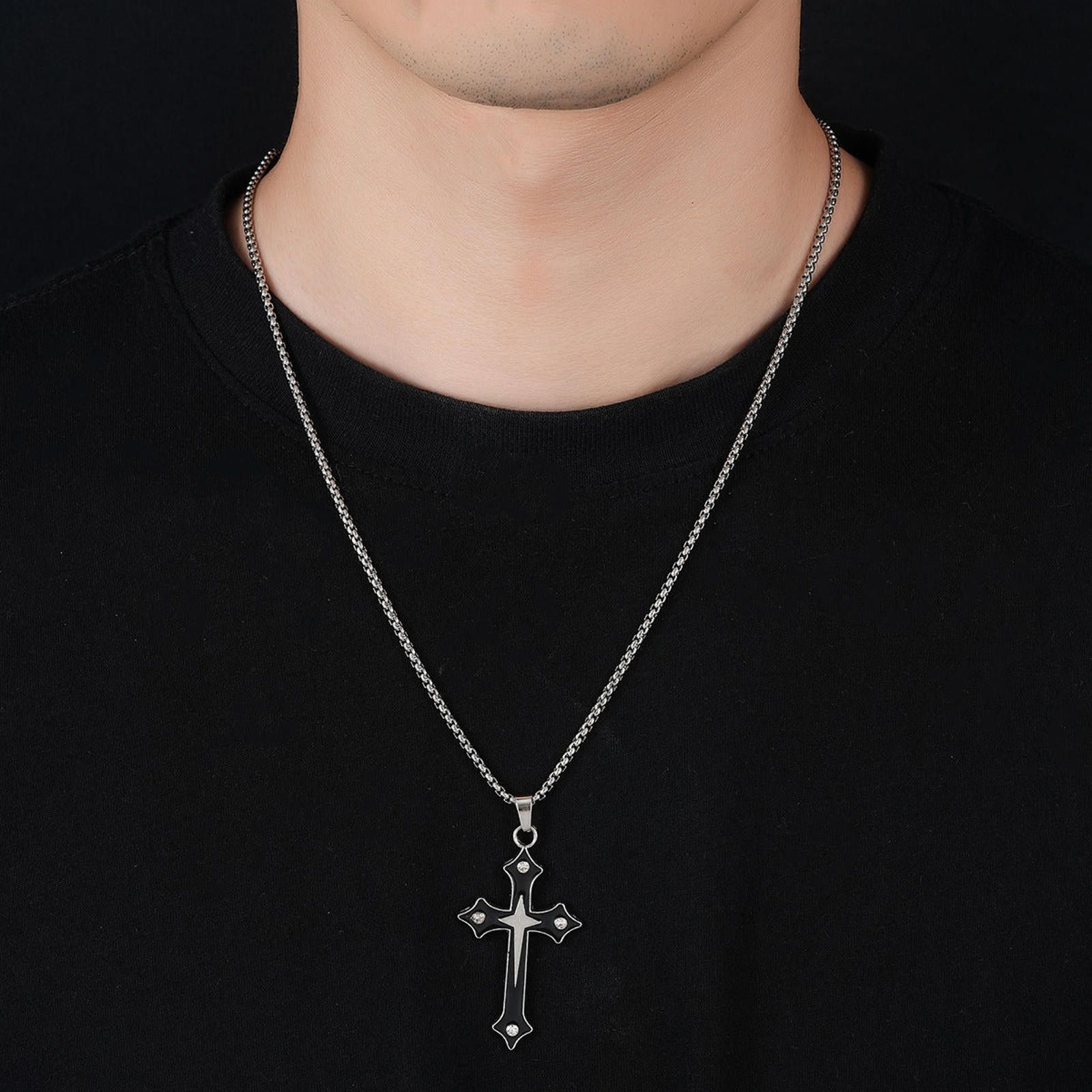Jewelry Black Stainless Steel Cross Pendant Necklace Size ONE SIZE - 1 Thumbnail