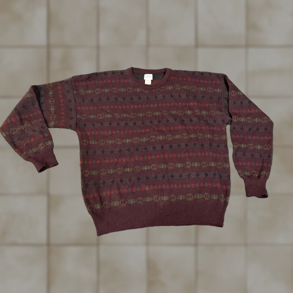 Vintage Maglificio Florence Sweater Mens XL Red Crewneck Fair Isle Knit Made Italy Size US XL / EU 56 / 4 - 1 Thumbnail