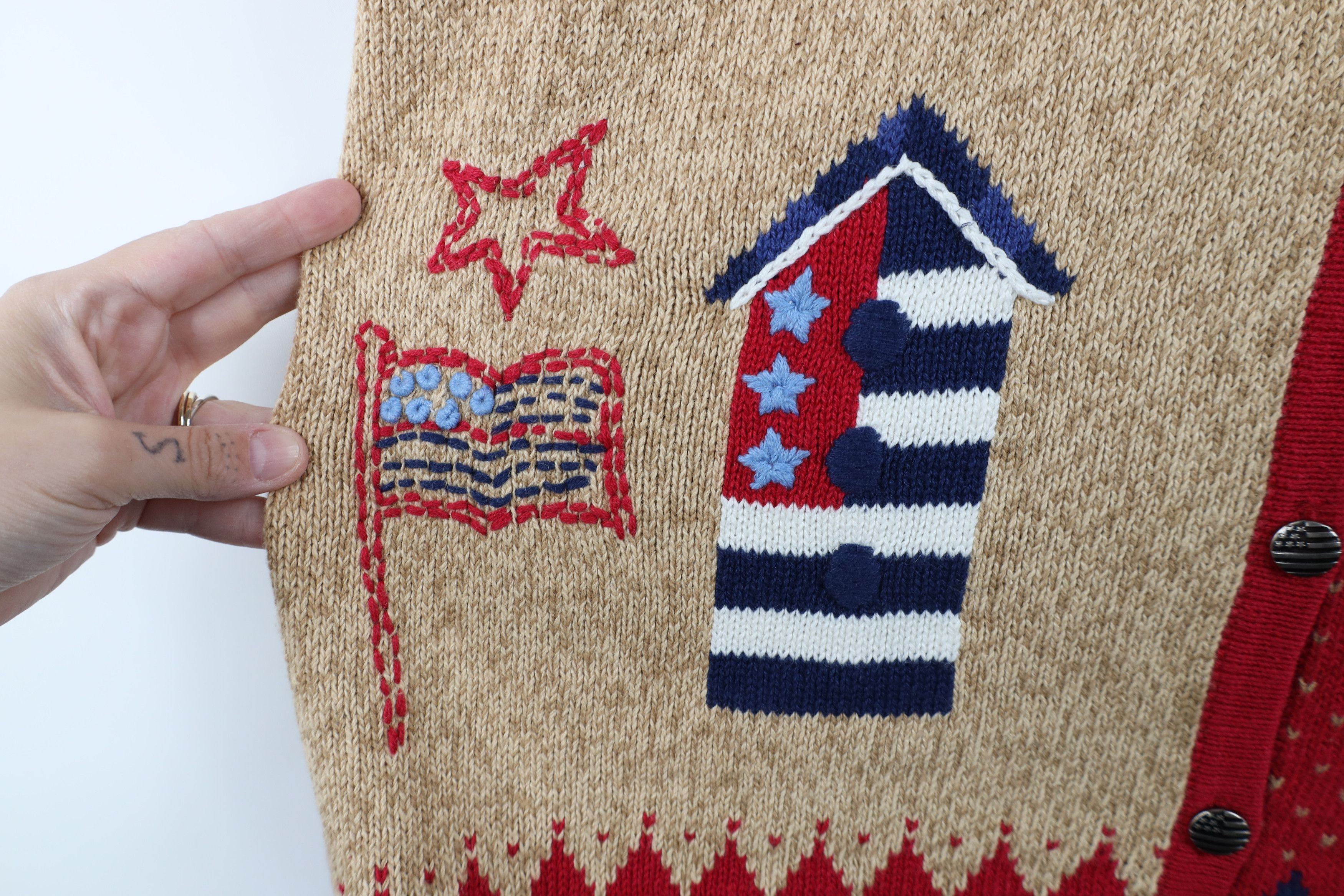 Vintage Vintage 90s Streetwear USA Flag Knit Cardigan Sweater Vest Size XXL / US 16-18 / IT 52-54 - 6 Thumbnail