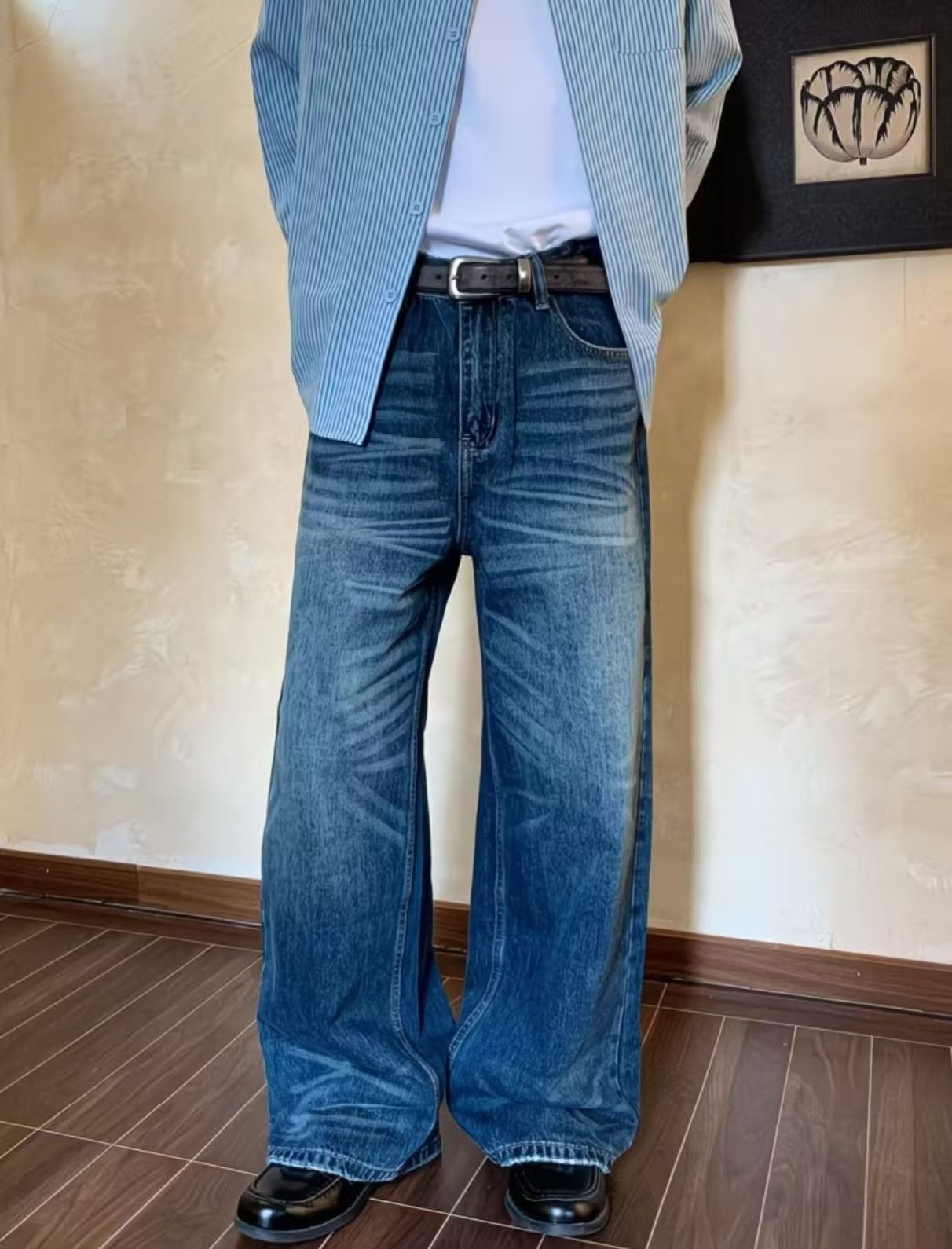 Vintage Blue Vintage Distressed Straight-Leg Casual Jeans Size US 32 / EU 48 - 2 Thumbnail