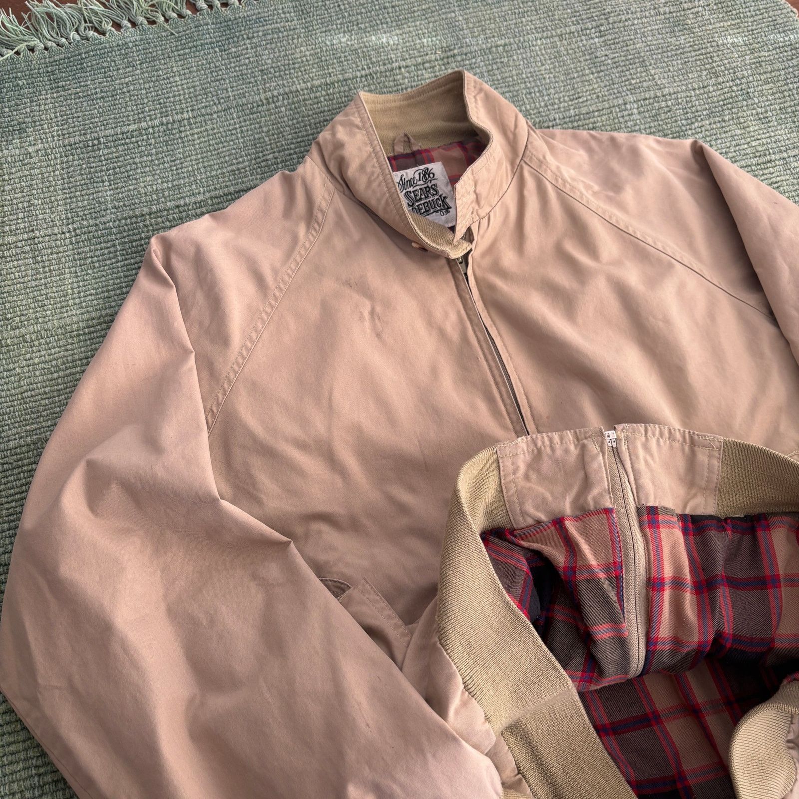 Sears Vintage Sears & Roebuck tan flannel lined bomber jacket Size US L / EU 52-54 / 3 - 7 Thumbnail