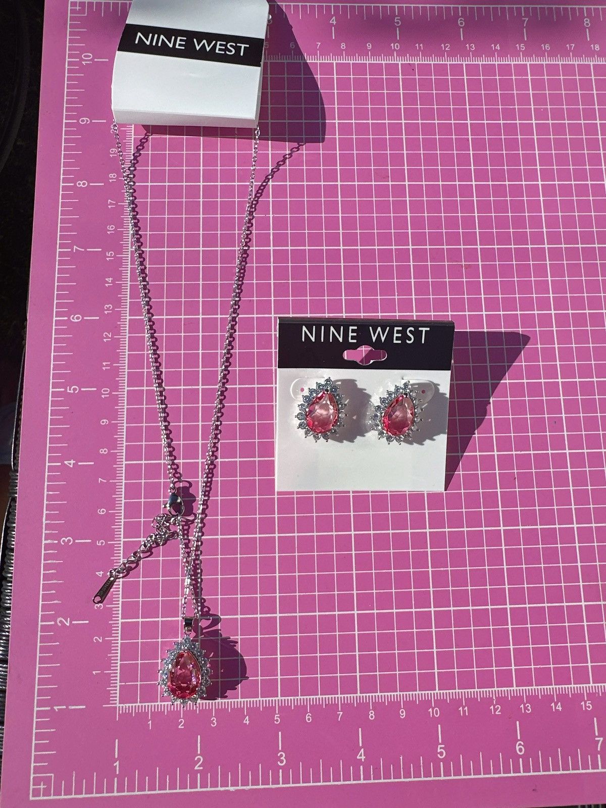 Nine West Nine West 925 sterling silver necklace earrings crystal pink Size ONE SIZE - 5 Thumbnail