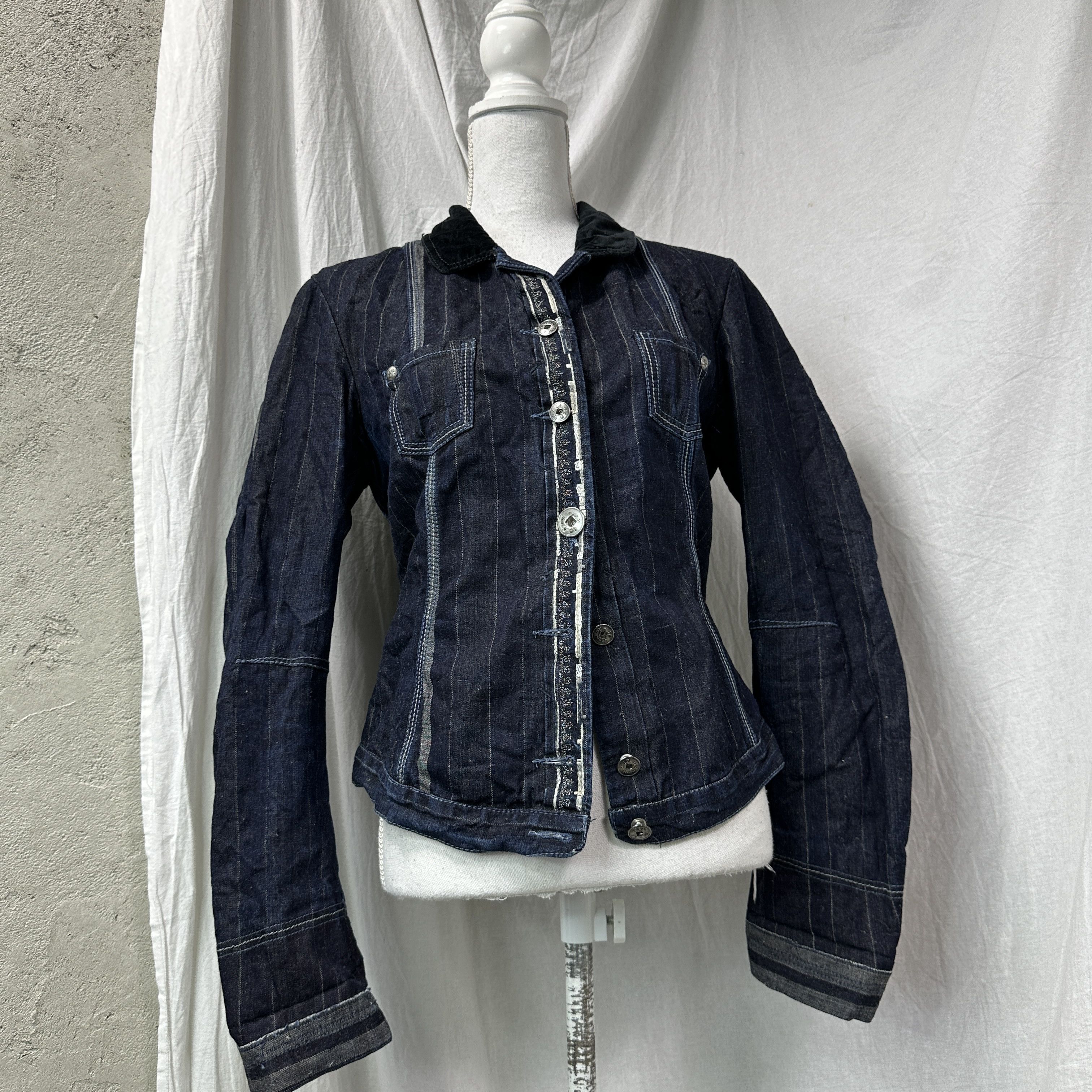 Marithe + Francois Girbaud Vintage Denim Fitted Striped Marithe Francois Girbaud Jacket Size M / US 6-8 / IT 42-44 - 9 Thumbnail