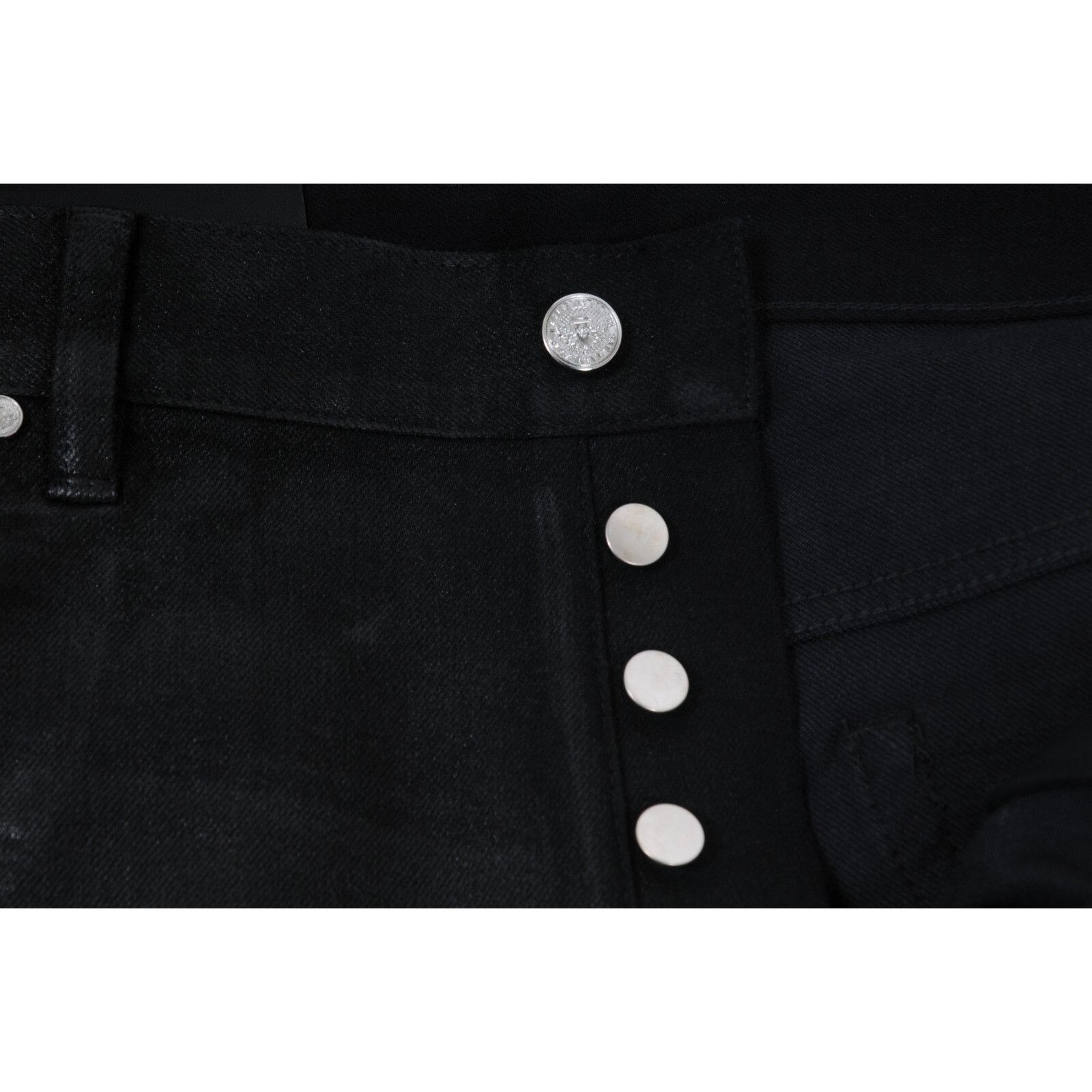 Balmain Waxed Jeans Black Slim Knee Slashed Distressed Size US 33 - 8 Thumbnail