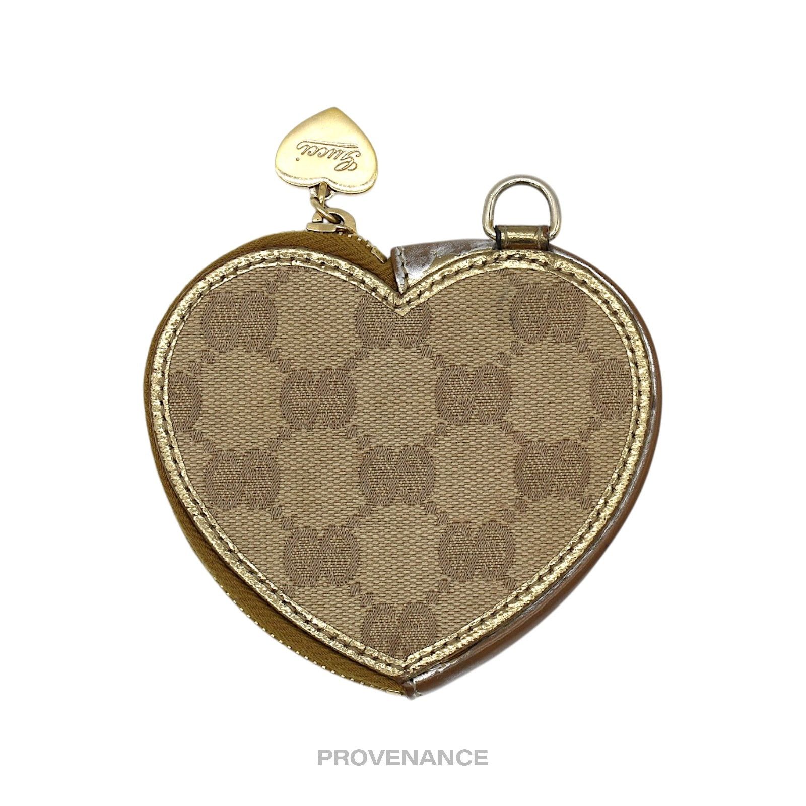 Gucci 🔴 Gucci GG Canvas Coin Wallet - Bronze Heart Metallic Size ONE SIZE - 1 Thumbnail