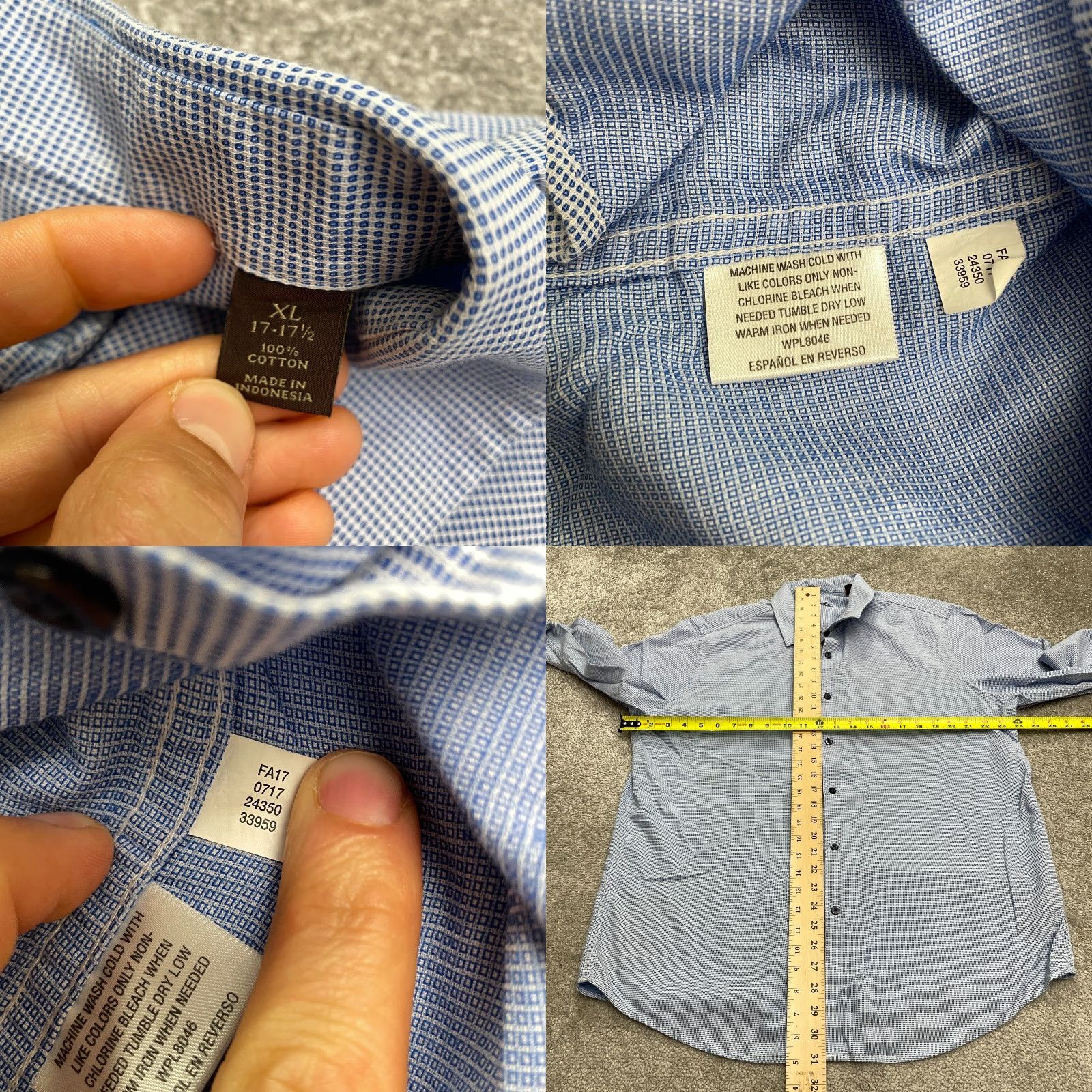 Tasso Elba Tasso Elba Dress Shirt XL 17-17.5 Blue 100% Cotton Classic Business Casual Mens Size 46R - 8 Thumbnail