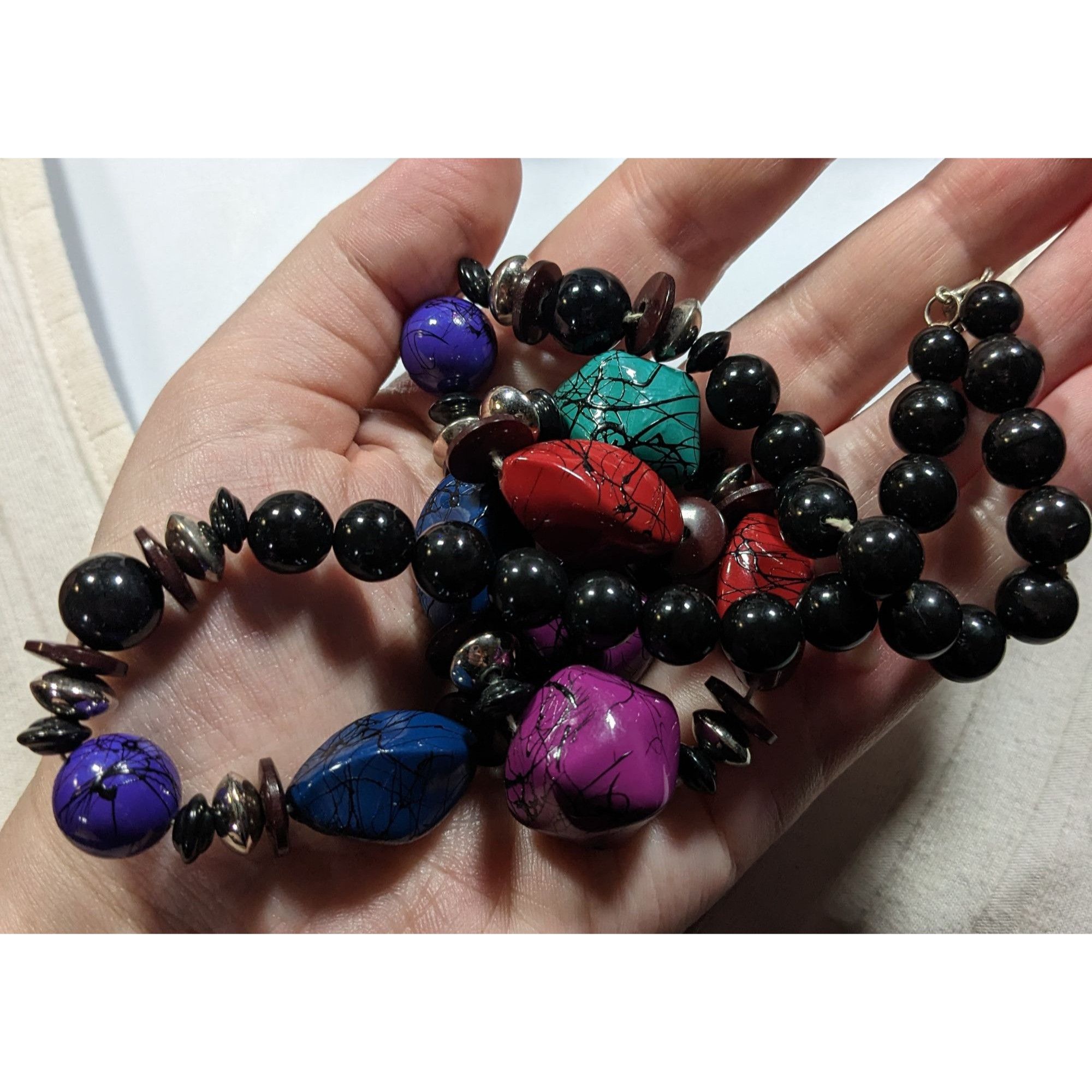 Other Vintage 90s Rainbow And Black Paint Splatter Beaded Necklace Size ONE SIZE - 5 Thumbnail