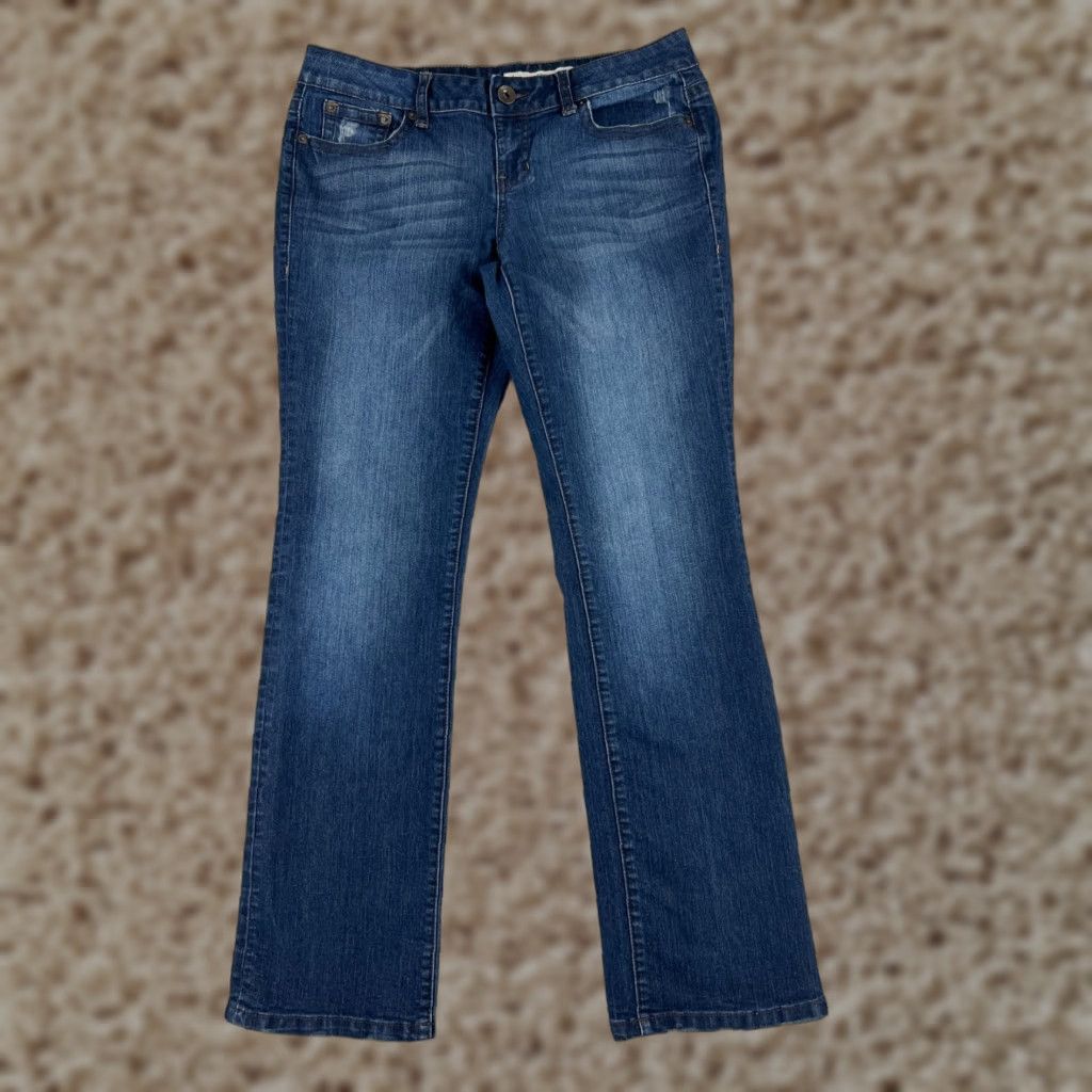 DKNY DKNY Jeans Women's 8 Blue Denim Bootcut Mid Wash Distressed Cotton 32x31 Pants Womens Jeans Bootcut Denim Blue 90s Modern Size 30" / US 8 / IT 44 - 1 Thumbnail