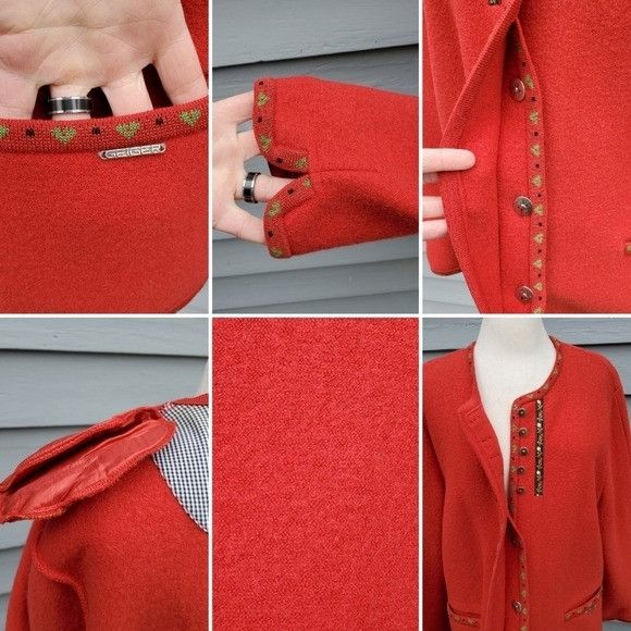 Vintage Vintage 80s Red Boiled Wool Fair Isle lcelandic Ski Apres No Size L / US 10 / IT 46 - 5 Thumbnail