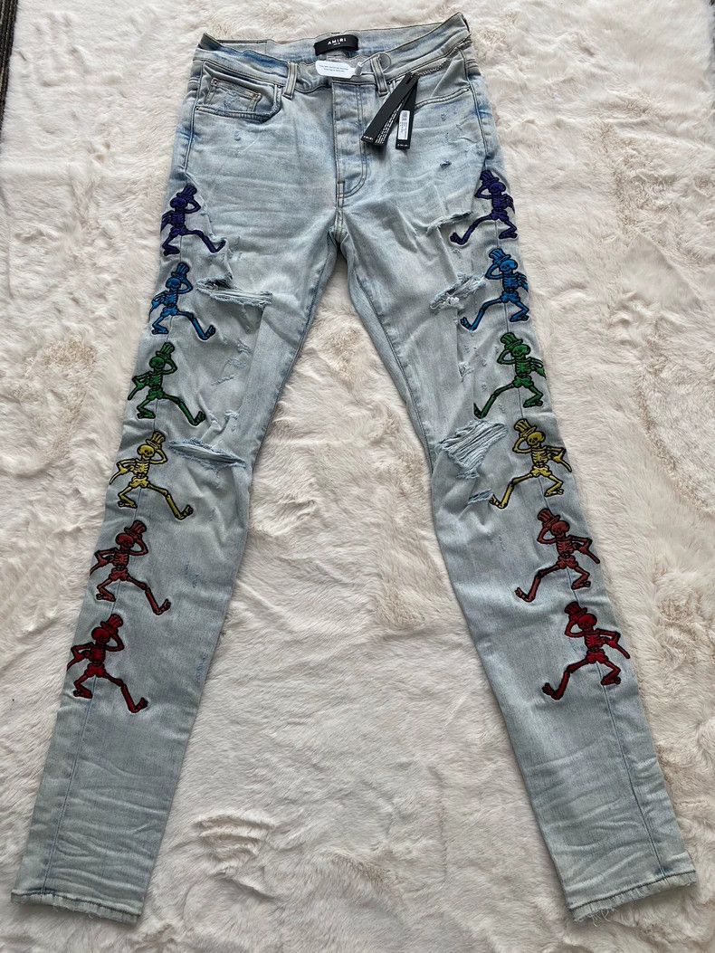 Amiri Amiri Washed Blue Grateful Dead Collaboration Rainbow Skul Size US 32 / EU 48 - 1 Thumbnail