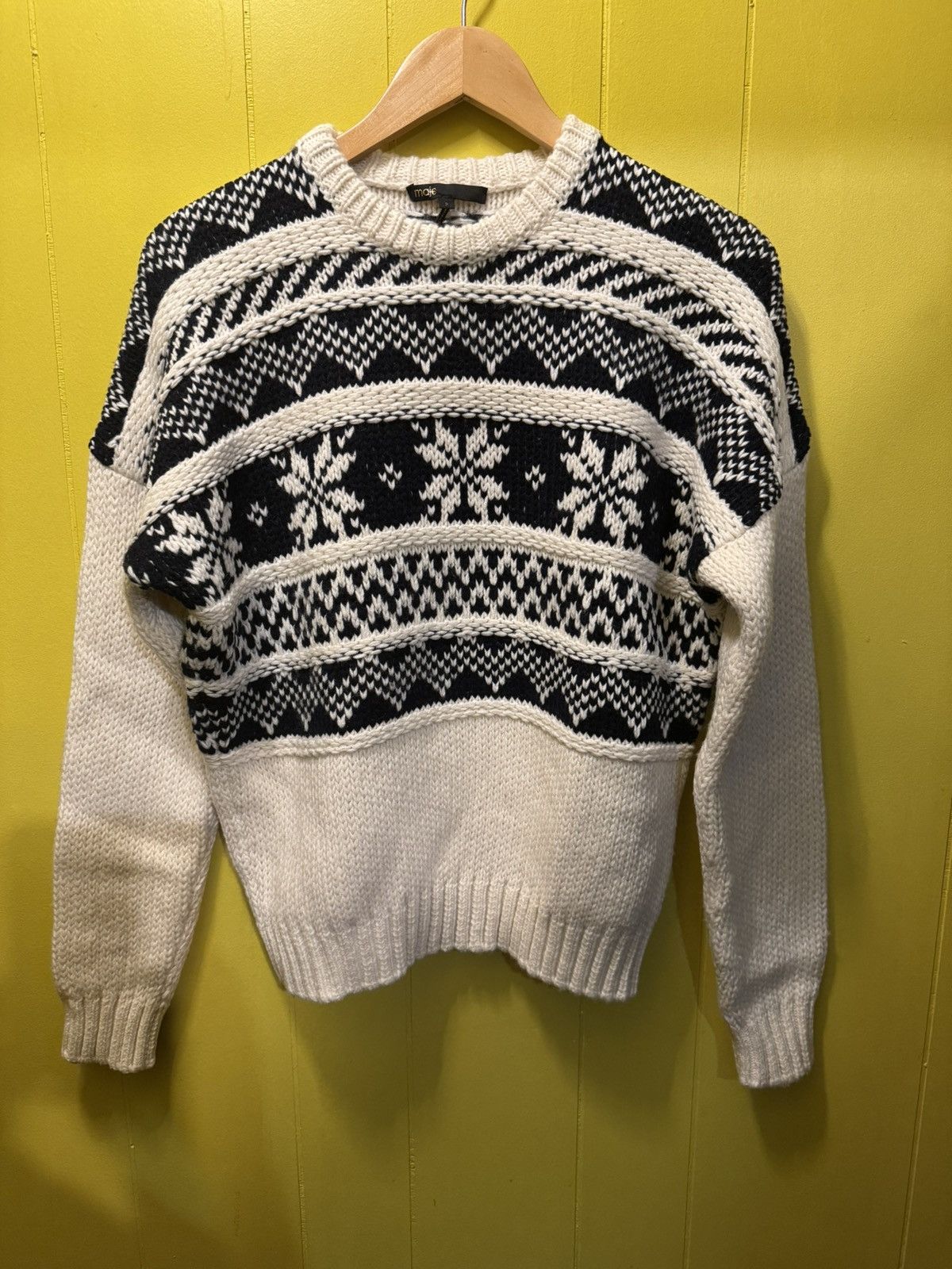 Maje Maje Black/White Wool Blend Fair Isle H18MOCKOON ECRU Size M / US 6-8 / IT 42-44 - 2 Thumbnail