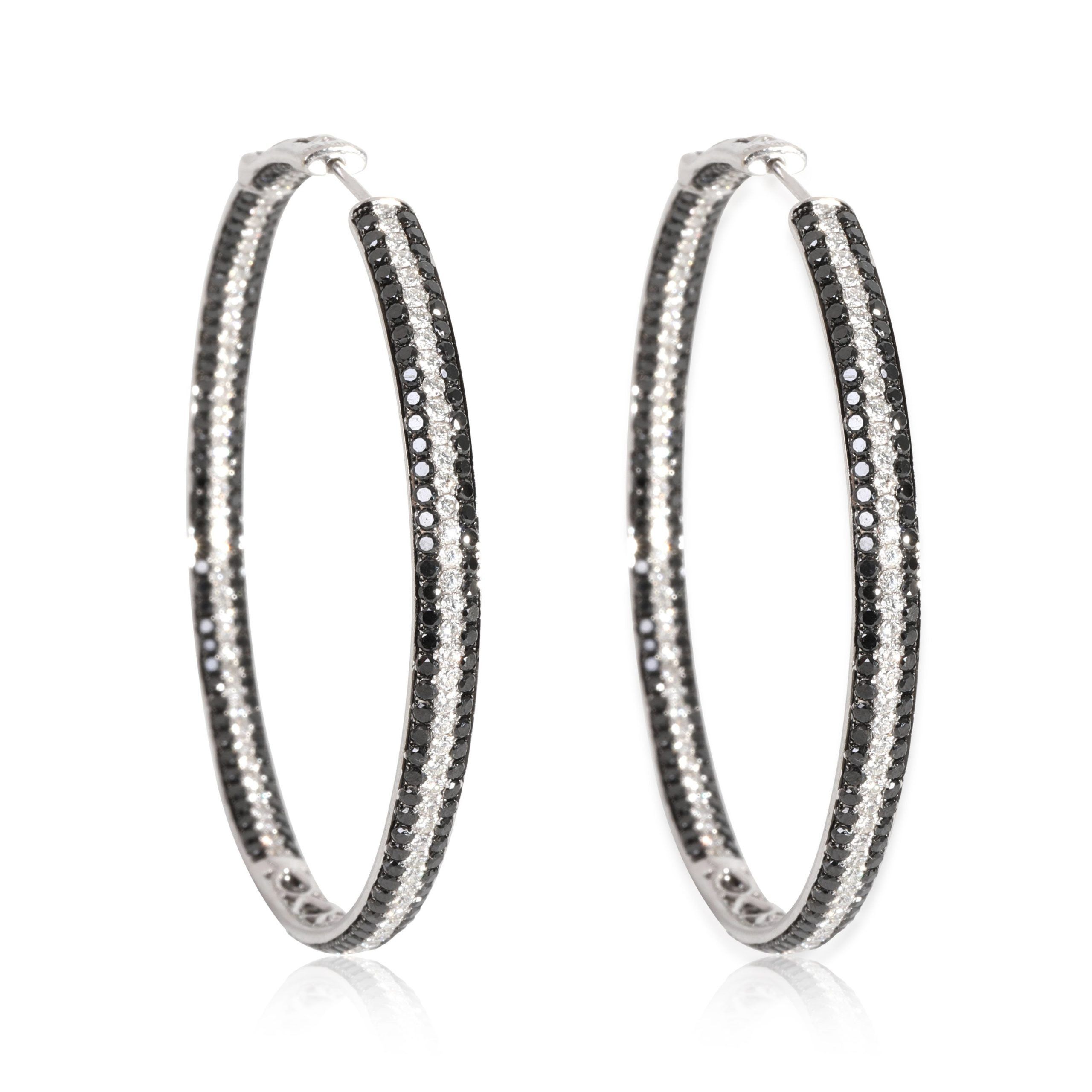 Other Black & White Diamonds Pave Hoop Earring in 18k White Gold 6.00 CTW Size ONE SIZE - 1 Thumbnail