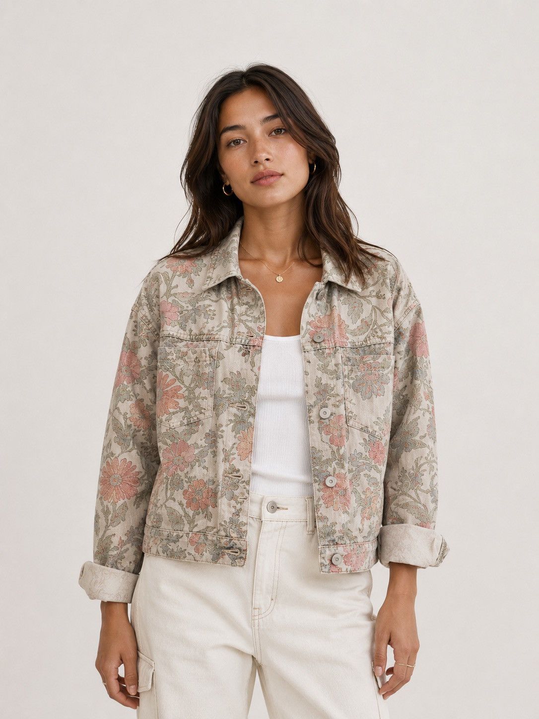 Free People Free People Opal Swing Denim Jacket in Ivory Combo Size S / US 4 / IT 40 - 1 Thumbnail