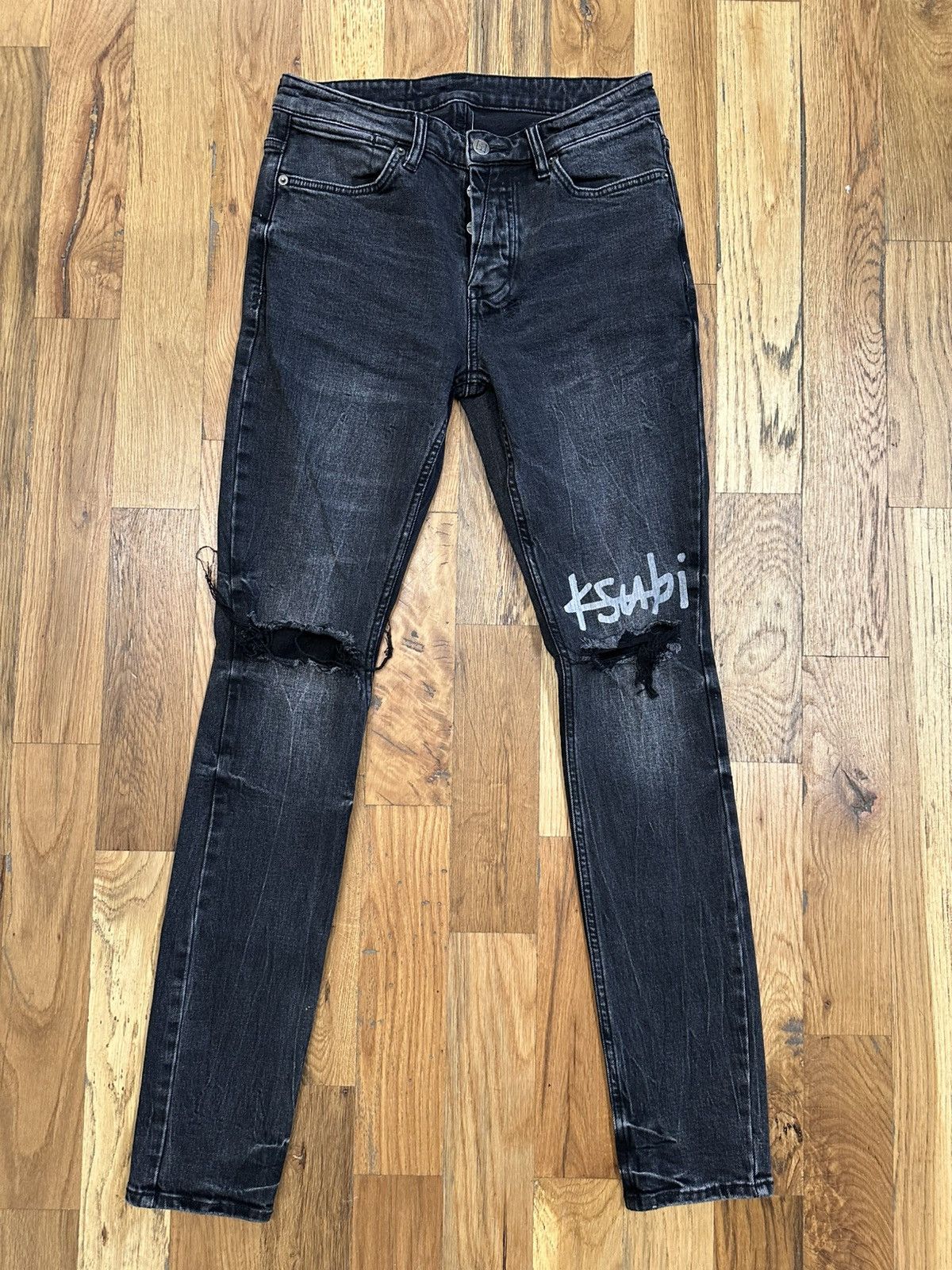 Ksubi Knee Rip Spell Gray Denim Jeans Size 30