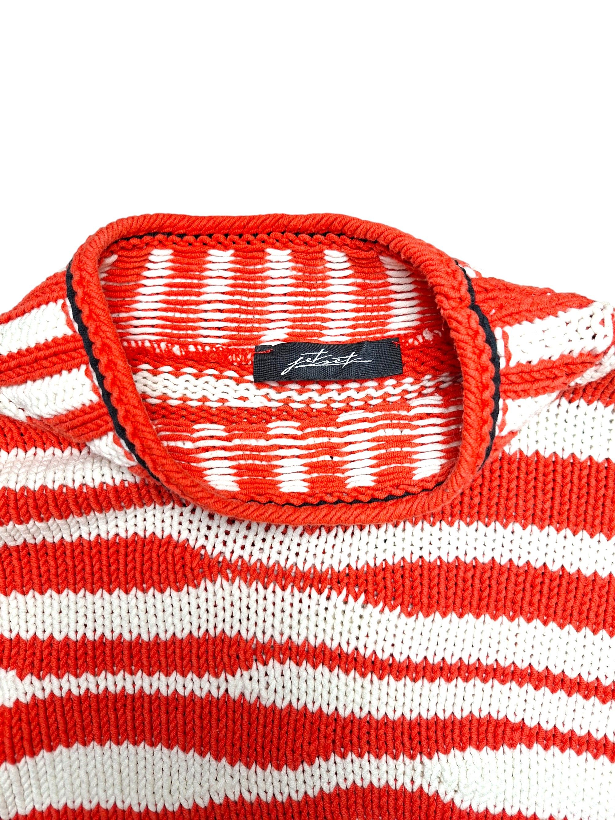 JET SET JET SET Chunky Knit Stripe Sweater Orange White Mock Neck Size S / US 4 / IT 40 - 5 Thumbnail