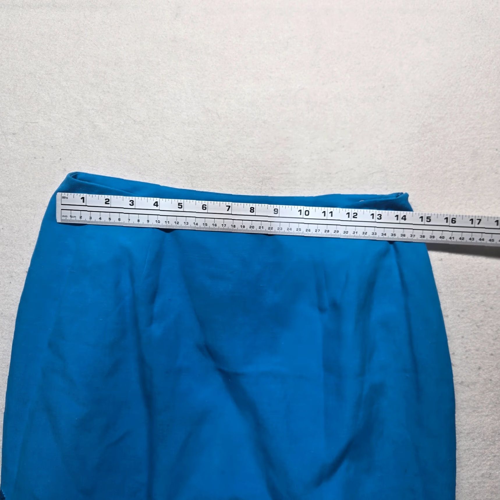 Vintage Sandra King Pencil Skirt Women's 8 Blue Silk Linen Embroidered Business Casual Size 30" / US 8 / IT 44 - 4 Thumbnail