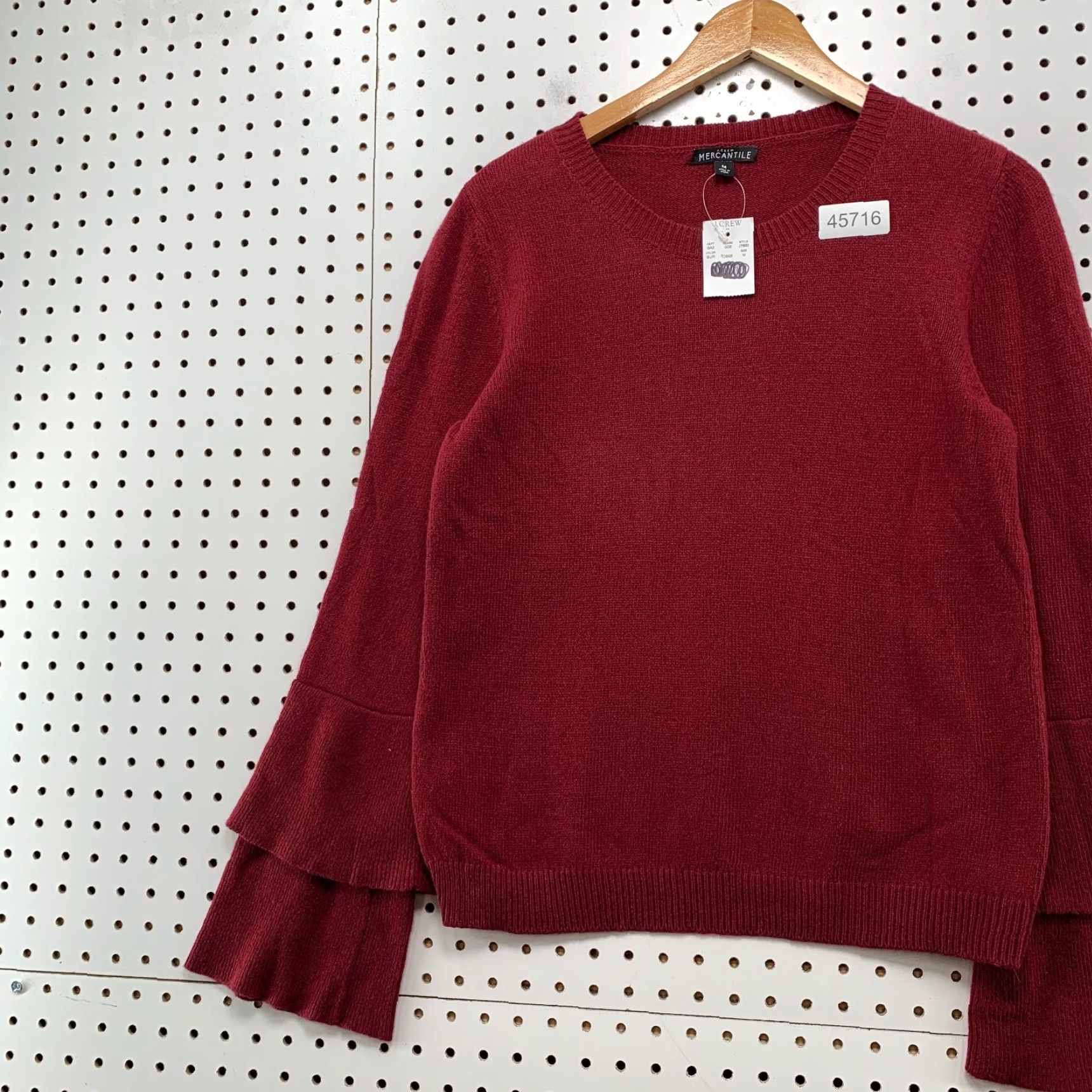 J.Crew NEW J.CREW Mercantile Sweater Womens Medium Red Wool Blend Ruffle Sleeve NWT Size M / US 6-8 / IT 42-44 - 3 Thumbnail