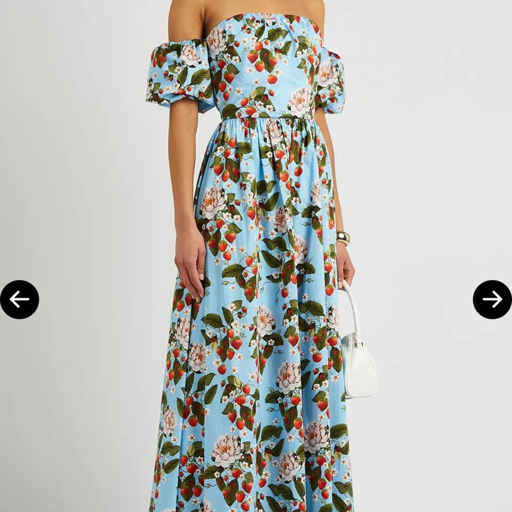 Zara Romantic Blue Strawberries and Floral Puff-Sleeve Maxi Dress Size S / US 4 / IT 40 - 4 Thumbnail