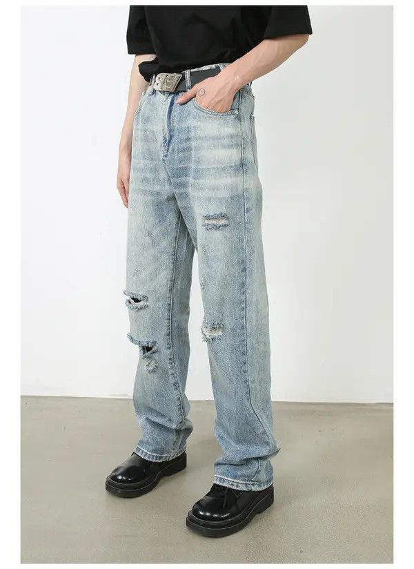 VIBE Men's American loose retro washed trendy ripped jeans Size US 32 / EU 48 - 2 Thumbnail