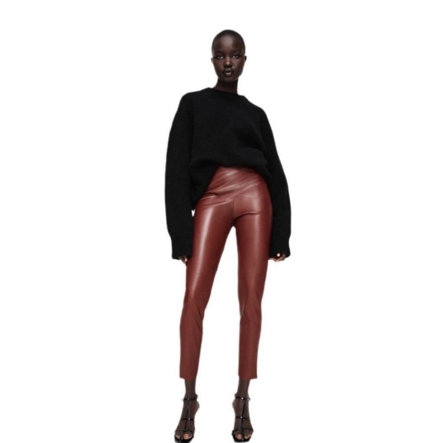 Zara Zara High-rise Faux Leather Leggings in Burgundy Size Small Size 26" / US 2 / IT 38 - 1 Thumbnail