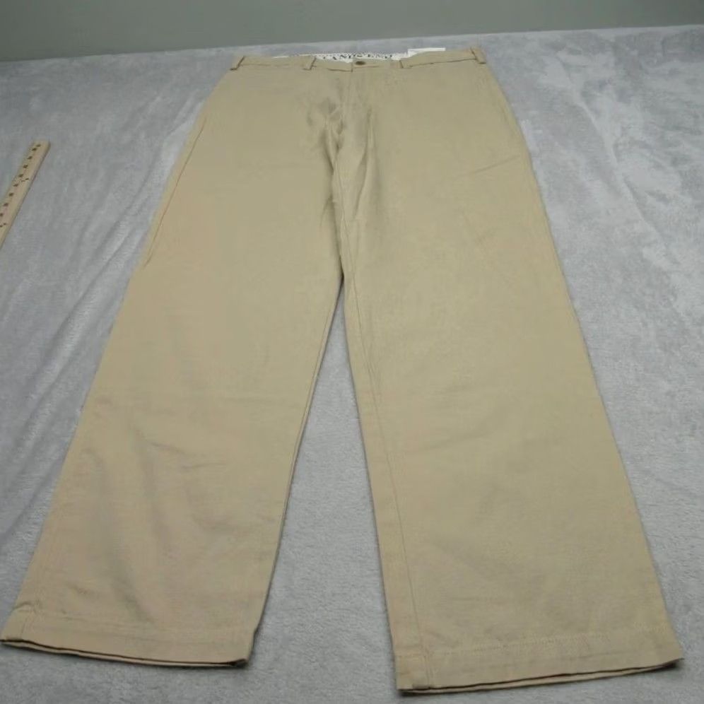 Lands' End Lands End Khaki Pants Mens Desert Chino 34x31 Regular Flat Front Straight Beige Button Zip Pockets Wrinkle Resistant Cotton Casual Business Workwear Size US 34 / EU 50 - 2 Thumbnail