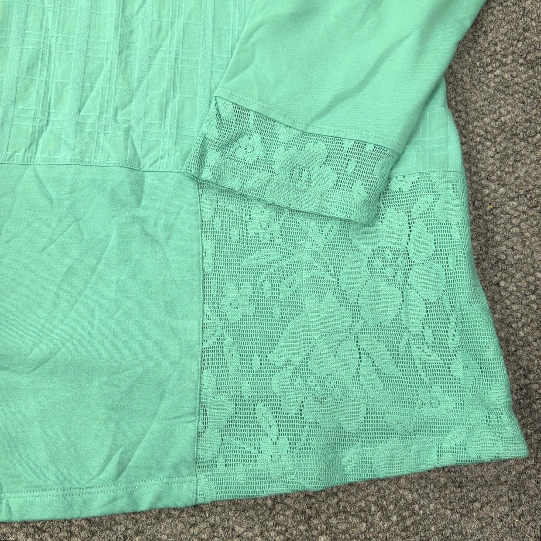 Vintage LOGO Lori Goldstein Life Shirt Womens 5X Green Lace Tunic Mixed Media Top Blouse Floral Sleeve Long Scoop Neck Plus Size Womens Size XXL / US 16-18 / IT 52-54 - 3 Thumbnail