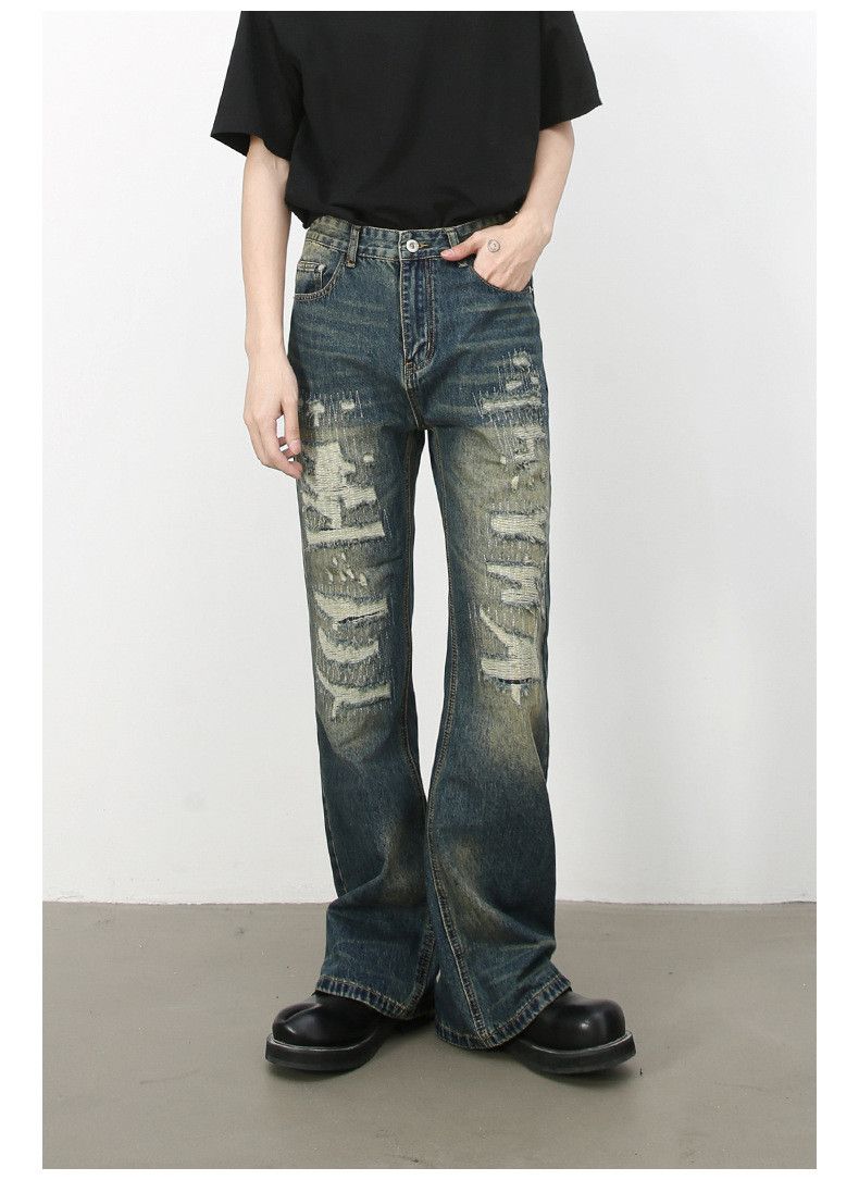 Japanese Brand × Jean High street retro loose flared ripped jeans for men Size US 32 / EU 48 - 2 Thumbnail