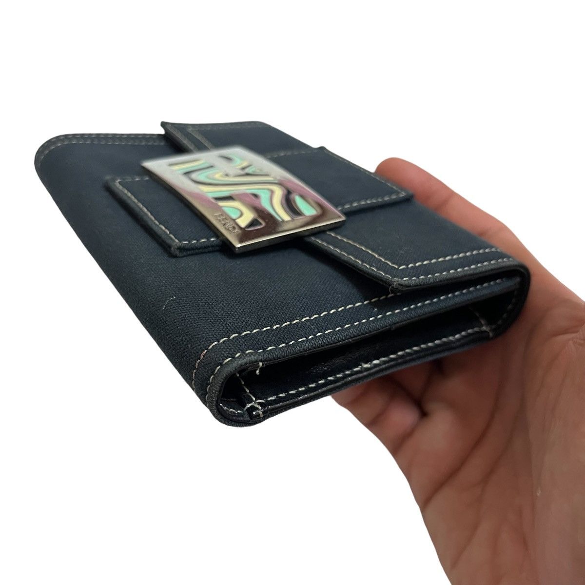 Fendi Authentic Fendi Roma Dark Blue Canvas Wallet Size ONE SIZE - 11 Thumbnail