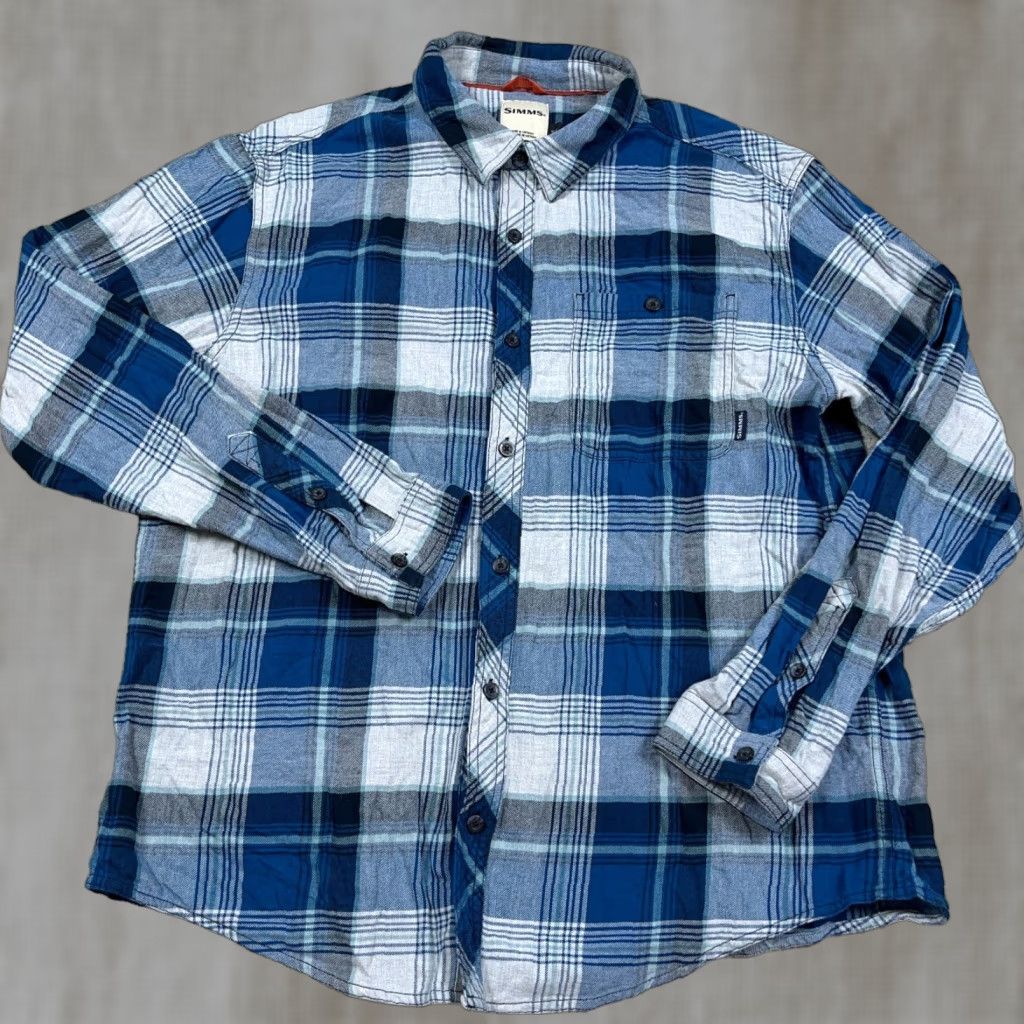 Vintage Simms Flannel Shirt Men XL Blue Plaid Button Up Fishing Gallatin Camp Hiking Size US XL / EU 56 / 4 - 1 Thumbnail