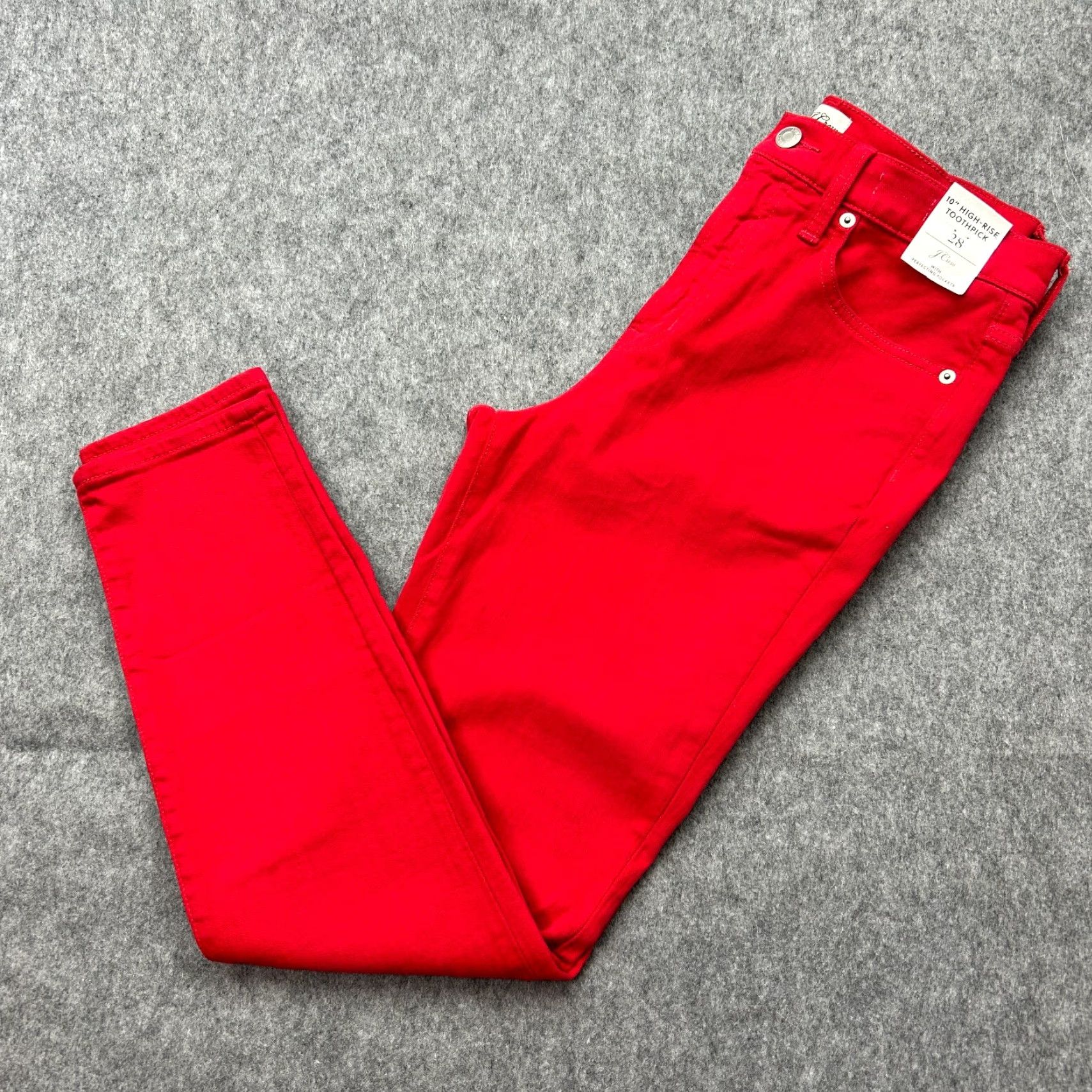 J. Crew 10 High Rise Toothpick Skinny Jeans Women's Size 28 Red Denim NWT