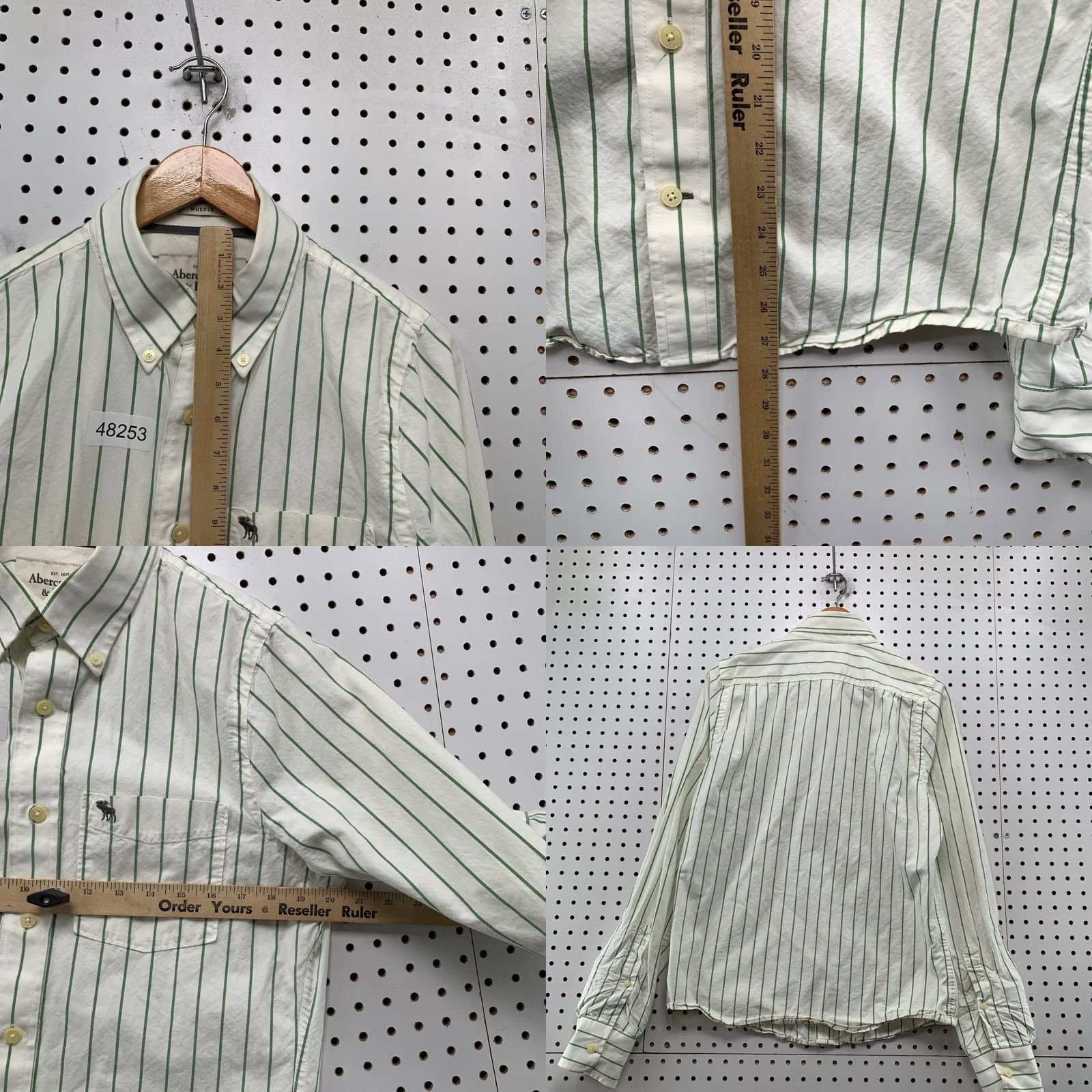 Abercrombie & Fitch Abercrombie & Fitch Button Up Shirt Mens M White Green Striped Heavyweight Shirt Button-Up Mens Size US M / EU 48-50 / 2 - 9 Thumbnail