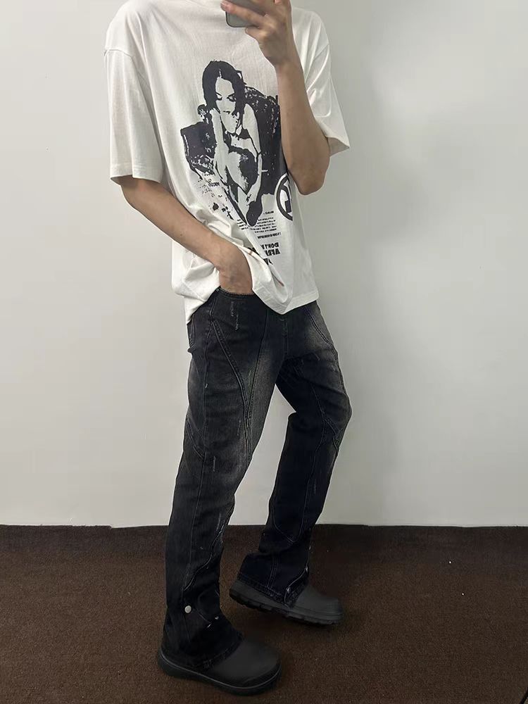 Japanese Brand × Jean Washed Black Studded Design Baggy Jeans Size US 30 / EU 46 - 3 Thumbnail