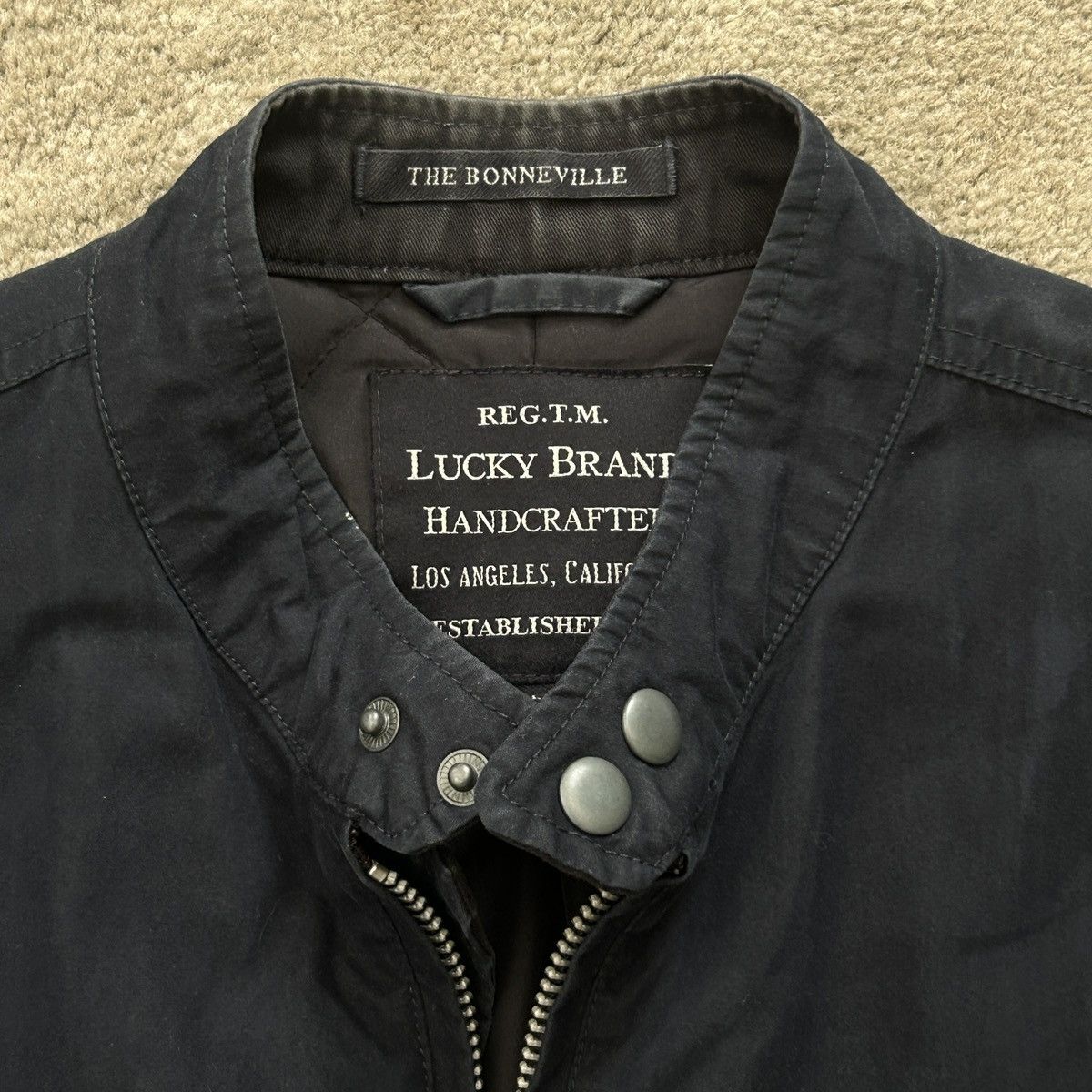 Lucky Brand Bonneville Racer Jacket Dark Navy Moto Biker Quilted Y2K Size US L / EU 52-54 / 3 - 2 Thumbnail