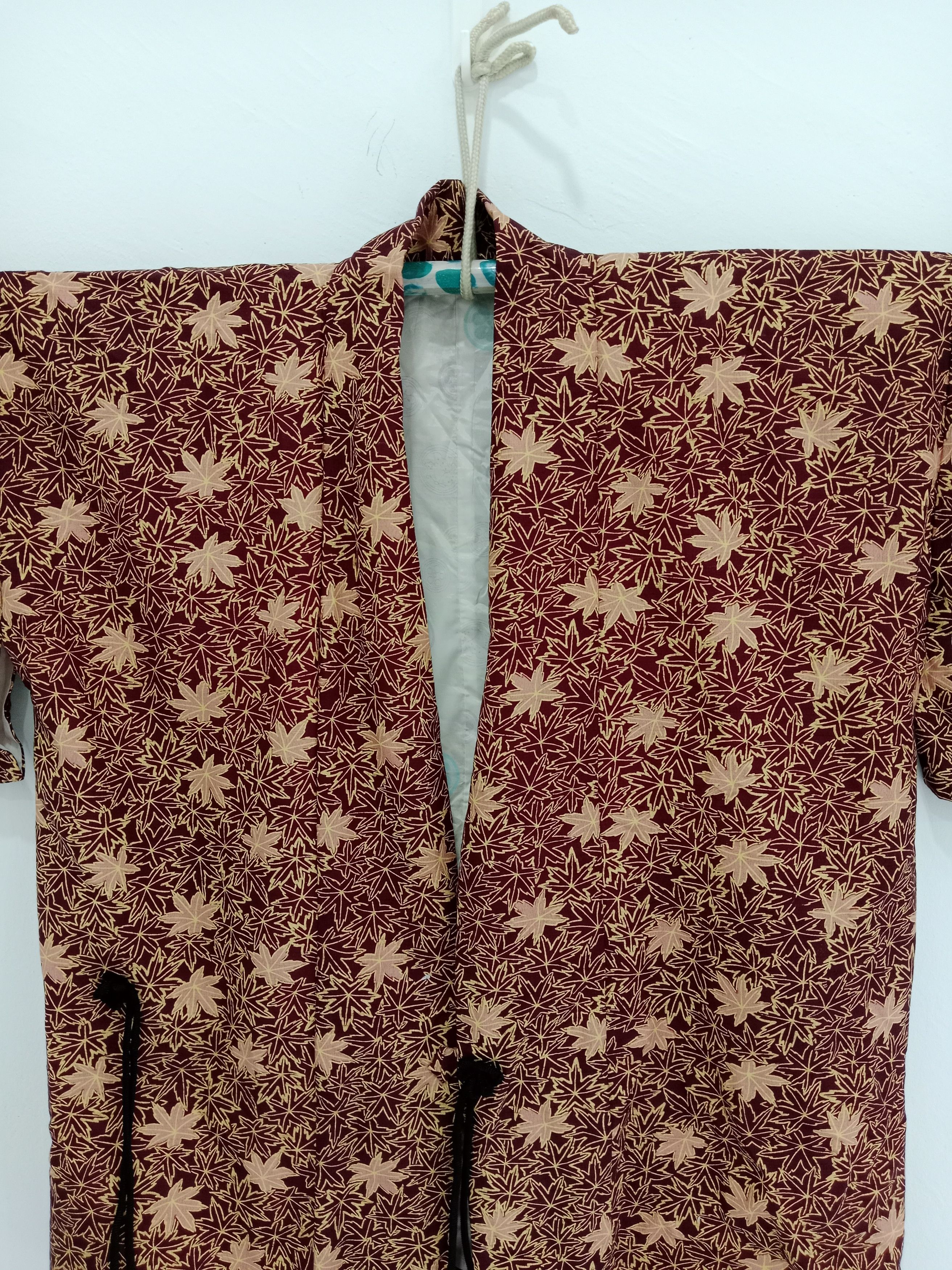 Komono Vintage Haori Kimono Leaf Motif Japanese Traditional Wear Size L / US 10 / IT 46 - 7 Thumbnail
