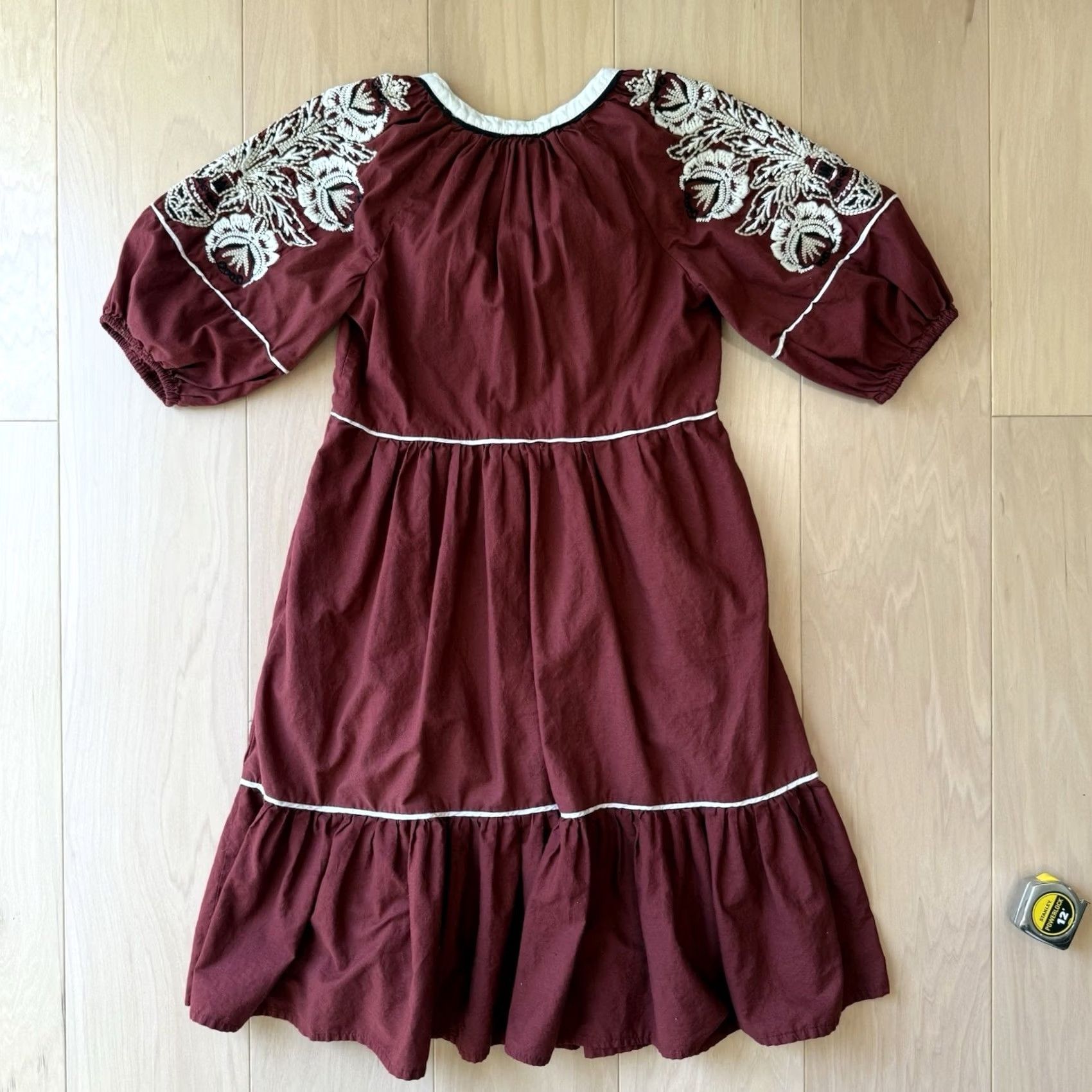 Anthropologie VINTAGE Anthropologie Gretel Embroidered Folk Peasant Maxi Dress XS Maroon Glam Boho Size XS / US 0-2 / IT 36-38 - 6 Thumbnail