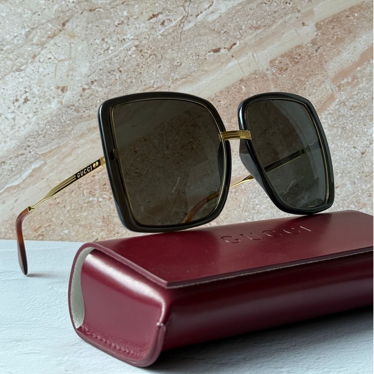 Gucci NEW Gucci GG0903S Black Gold Square Oversized Sunglasses Size ONE SIZE - 2 Thumbnail