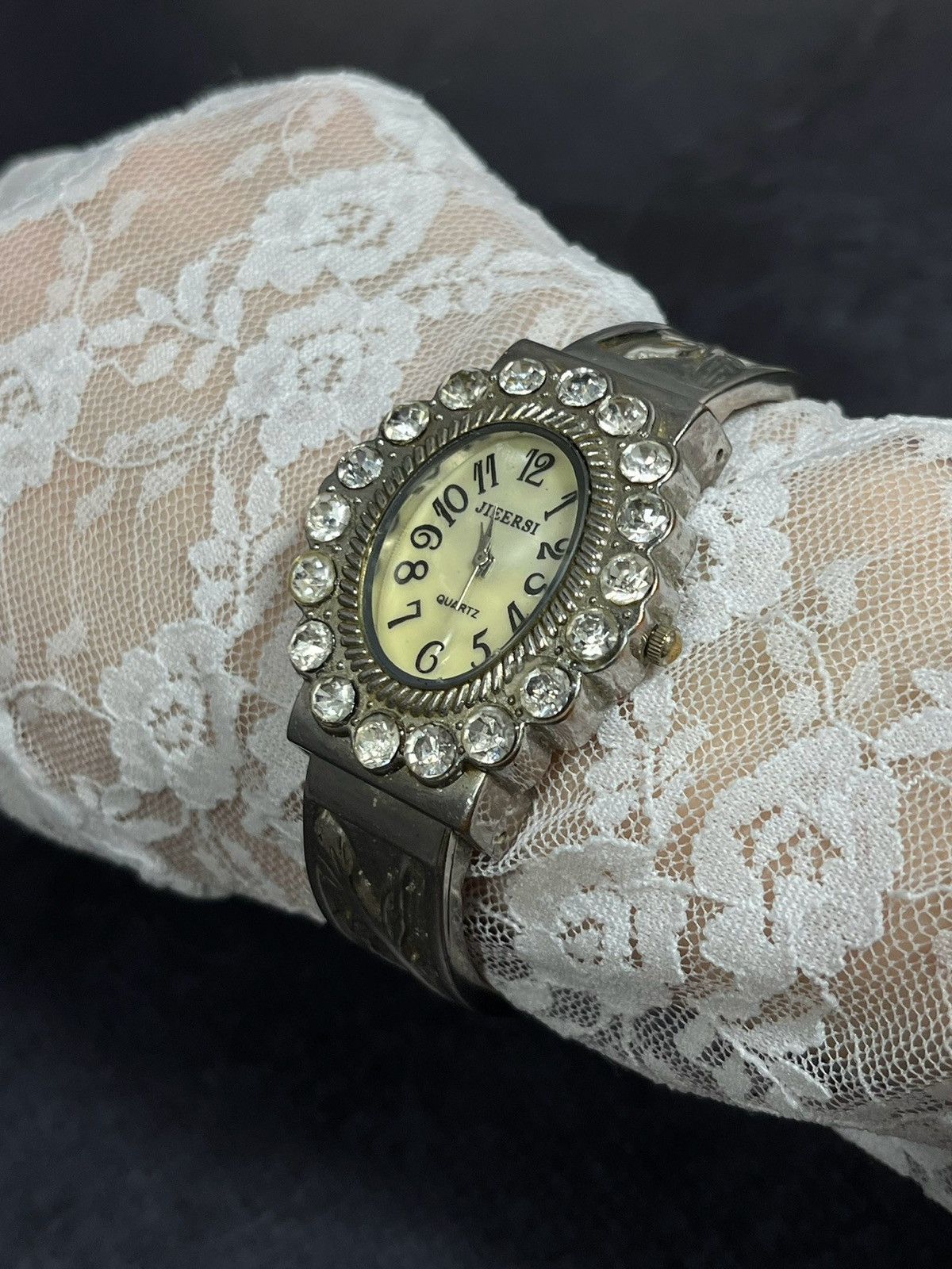 Jewelry Jiersi Rhinestone Cuff Watch, Vintage Style, Japanese Brand Size ONE SIZE - 6 Thumbnail