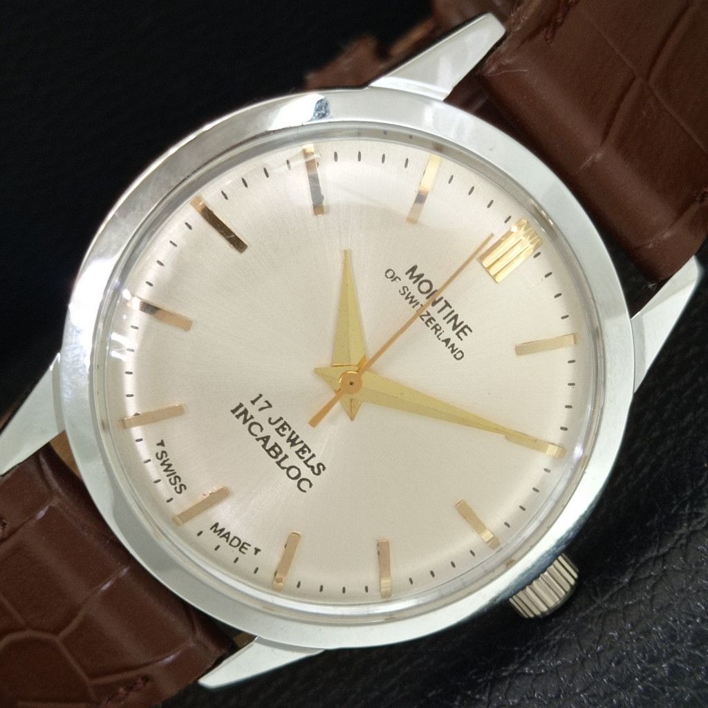 Other VINTAGE MONTINE HAND-WINDING SWISS MENS SILVER WATCH a444153 Size 38 - 1 Thumbnail