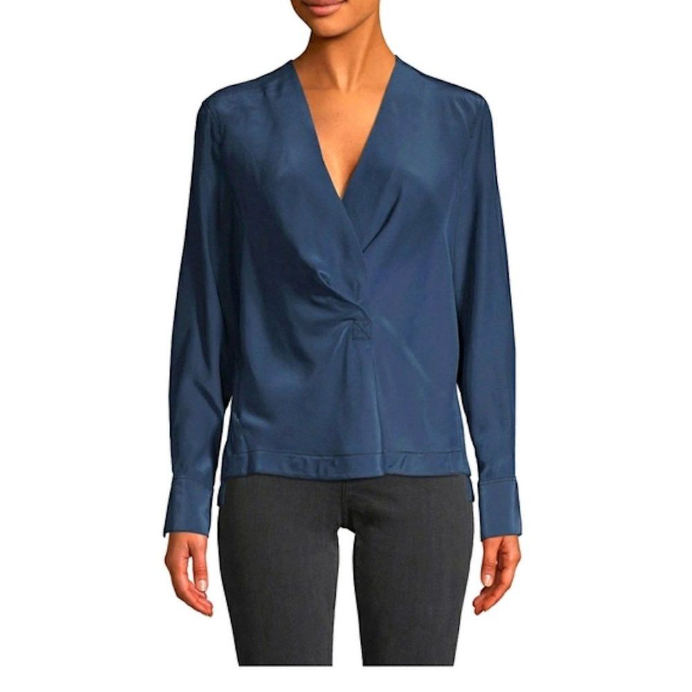 Rag & Bone Rag & Bone Shields Silk Long Sleeve Cobalt Blue Top Blouse Size S / US 4 / IT 40 - 1 Thumbnail