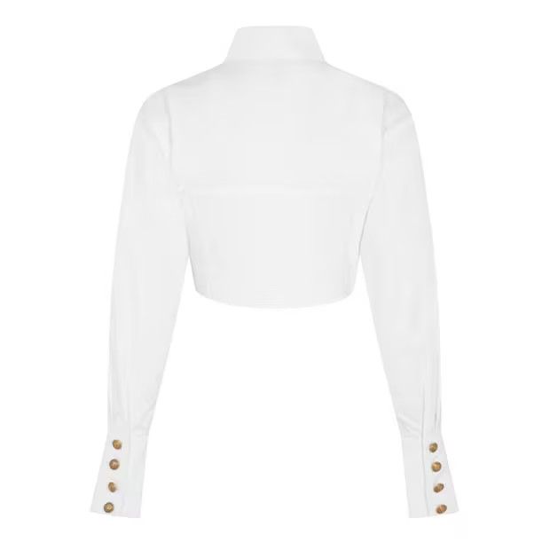 Balmain o1g2r1mq1024 Cropped Ruched Shirt in White Size L / US 10 / IT 46 - 2 Thumbnail