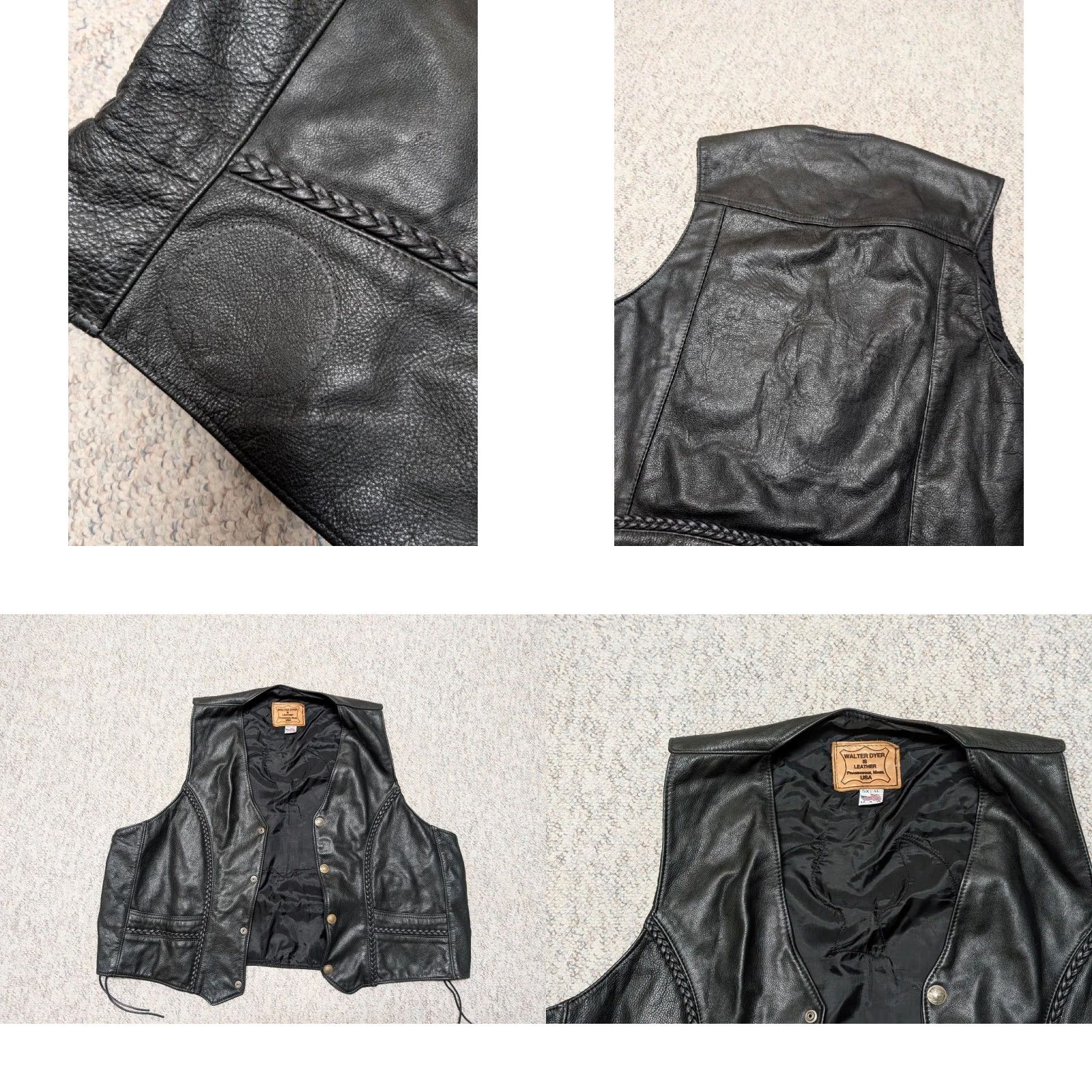 Vintage VINTAGE Buffalo Nickel Leather Vest 5XL USA Made Leather Vest - Walter Dyer - Mens Gear - Black Western Biker Cowboy Pattern Size US XXL / EU 58 / 5 - 8 Thumbnail