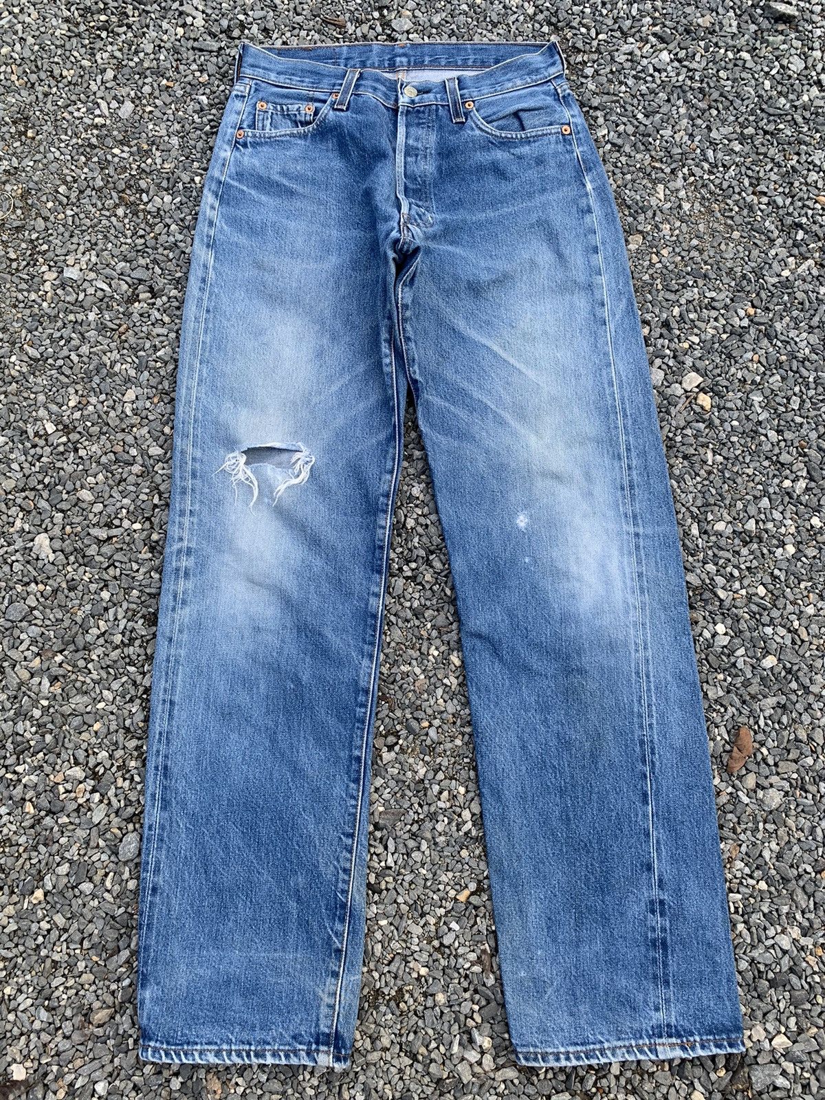 VINTAGE LEVIS 501 BIG E 555 SELVEDGE FADED DISTRESSED DENIM