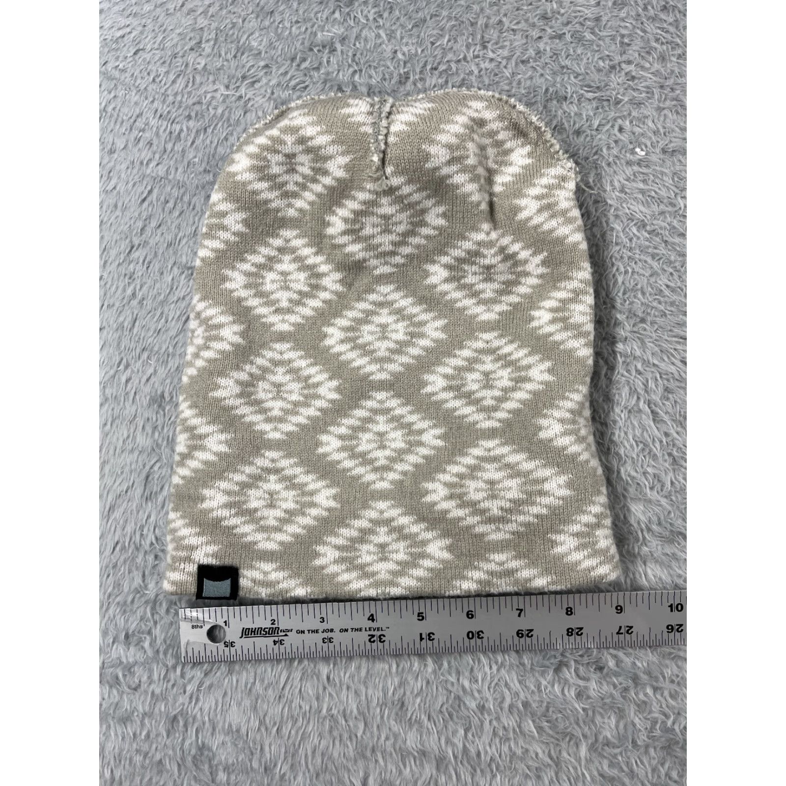 Vintage Beautiful Giant Beanie Toque Mens One Size Gray Geometric Knit Acrylic Pom - Hat/Beanie Mens One Size Gray Geometric Knit Acrylic Pom Size ONE SIZE - 6 Thumbnail