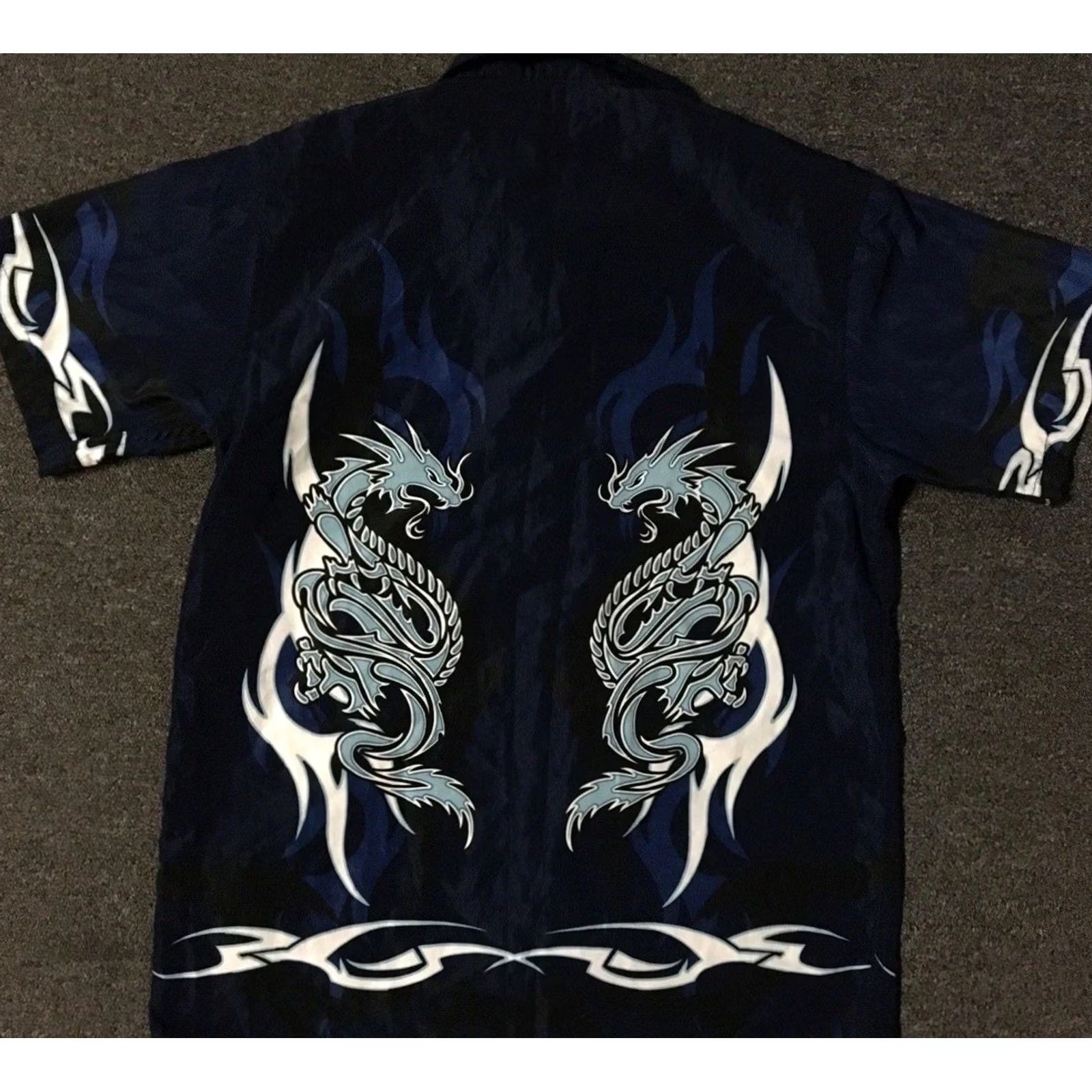 Vintage VINTAGE Dragon Flames All Over Print Button Down Shirt S Blue 90s Y2K Grunge Harley Surf Skate Biker Punk Rock Mens Size US S / EU 44-46 / 1 - 2 Thumbnail
