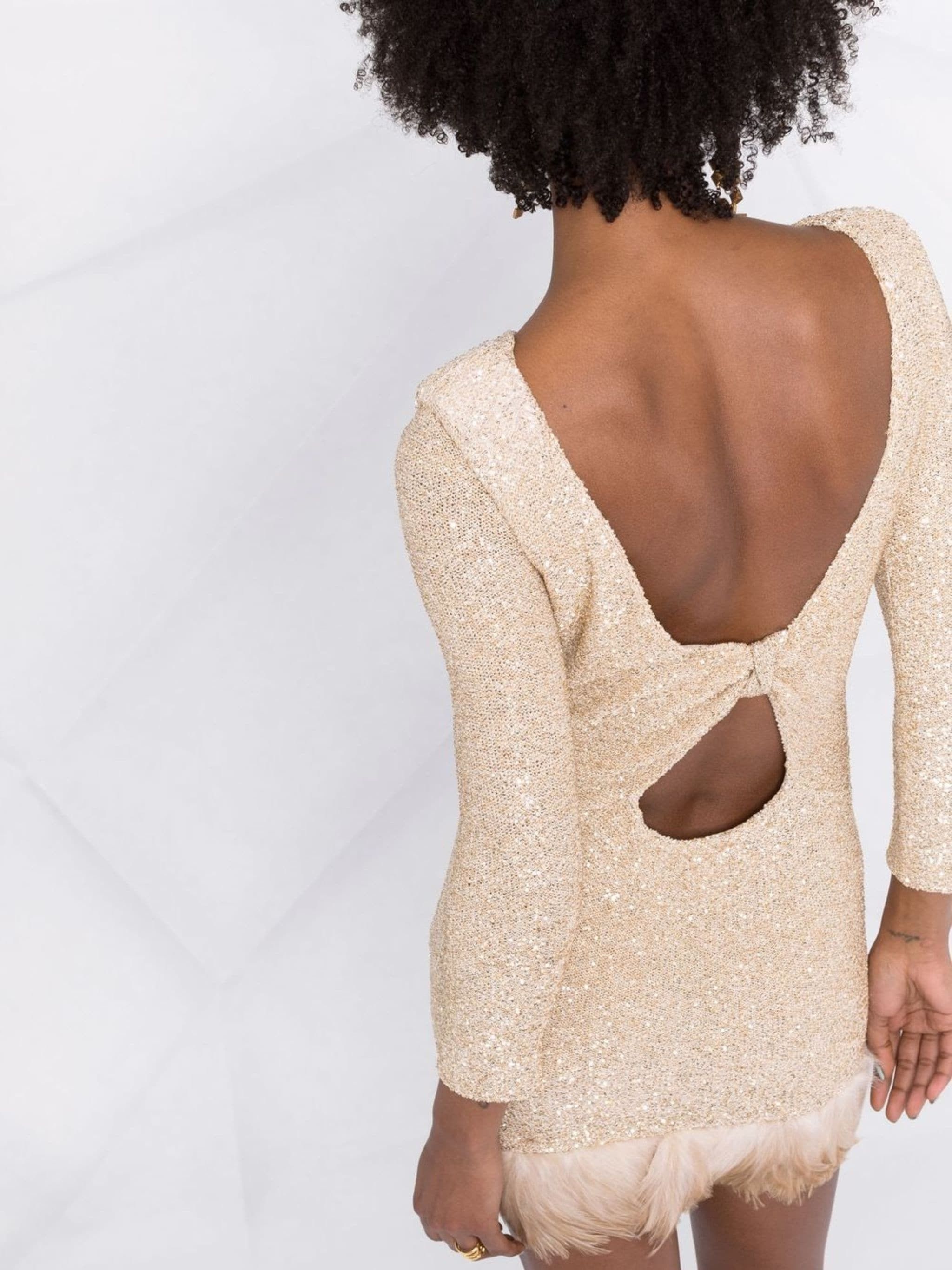 Saint Laurent Paris oc11z10524 Feather-Trim Sequinned Minidress in Beige Size S / US 4 / IT 40 - 3 Thumbnail