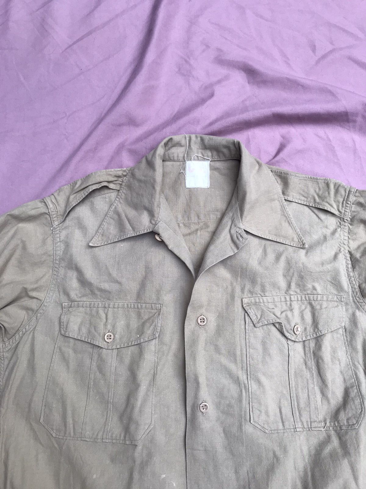 Other FRENCH ARMY 50s ARMY OFFICER BUTTON UP, HEMP COTTON BLEND Size US M / EU 48-50 / 2 - 13 Thumbnail