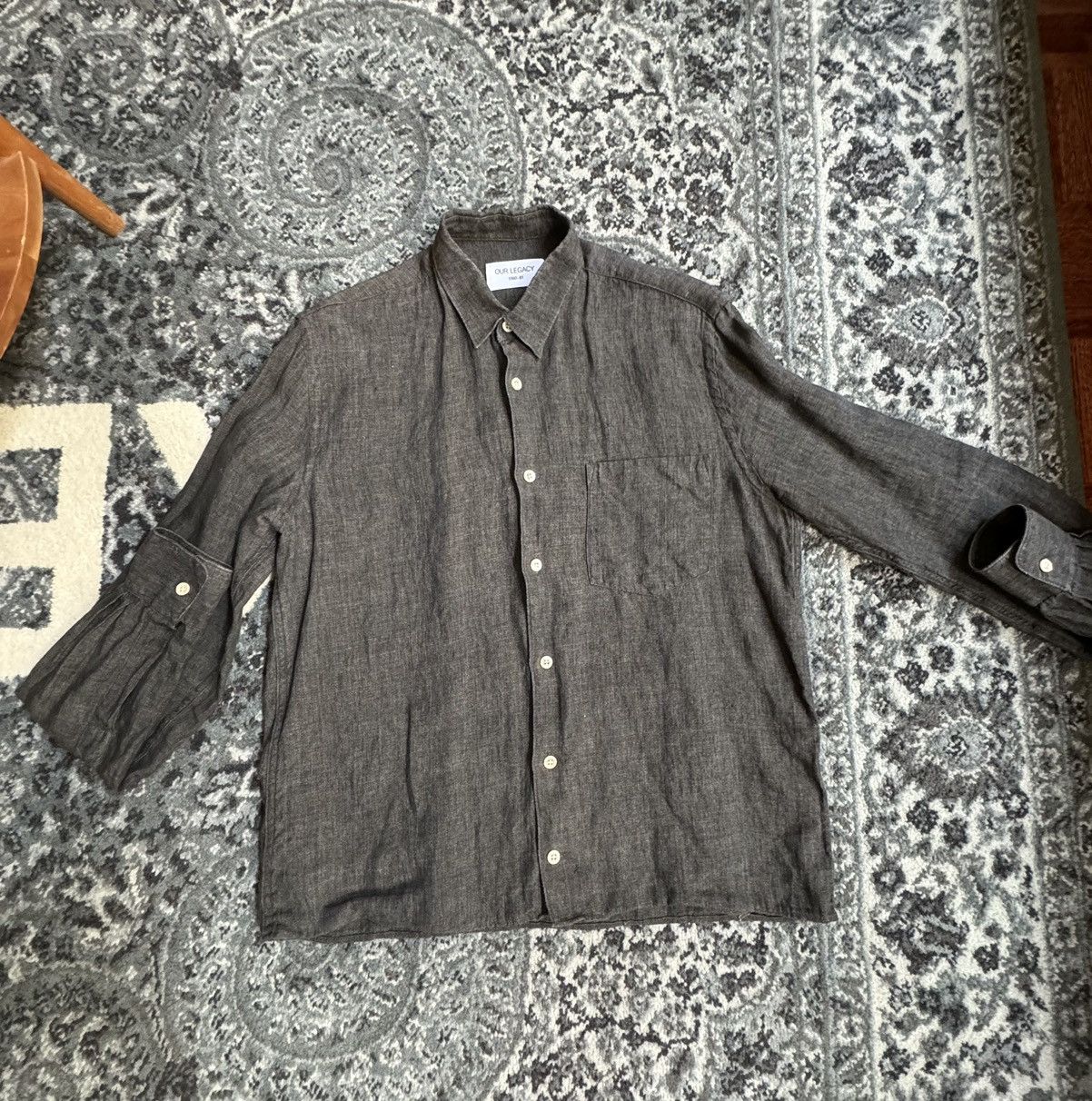 image of Our Legacy Linen Button Up in Black, Men's (Size Small)