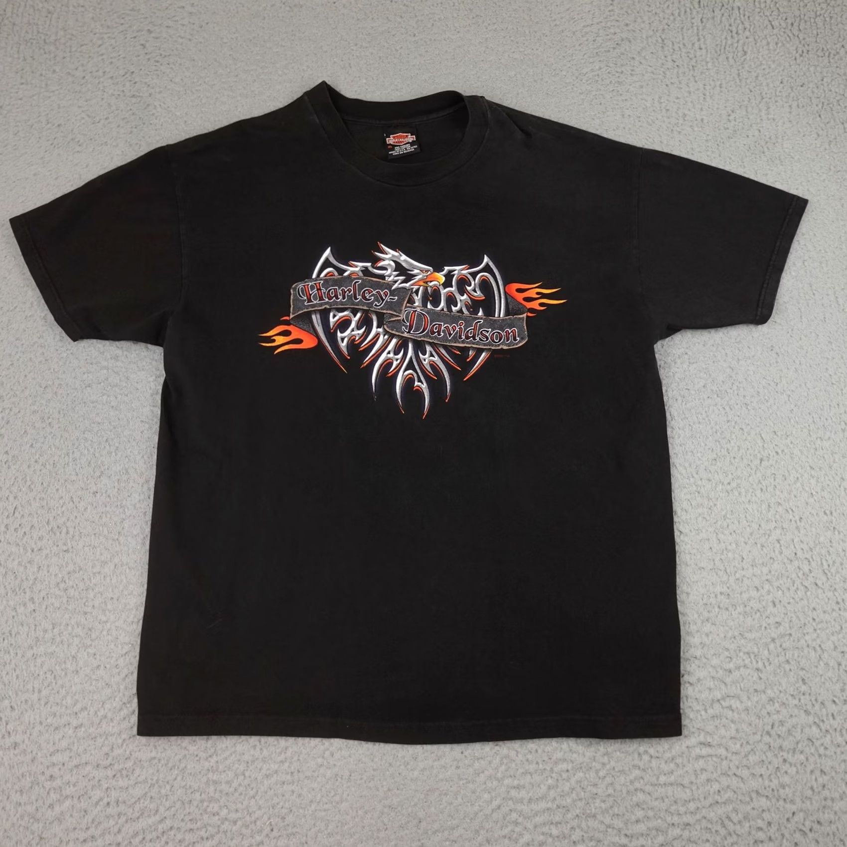 Harley Davidson VINTAGE Harley-Davidson Shirt Mens XL Black Flame Fire Eagle El Paso Texas 2000s Size US XL / EU 56 / 4 - 2 Thumbnail
